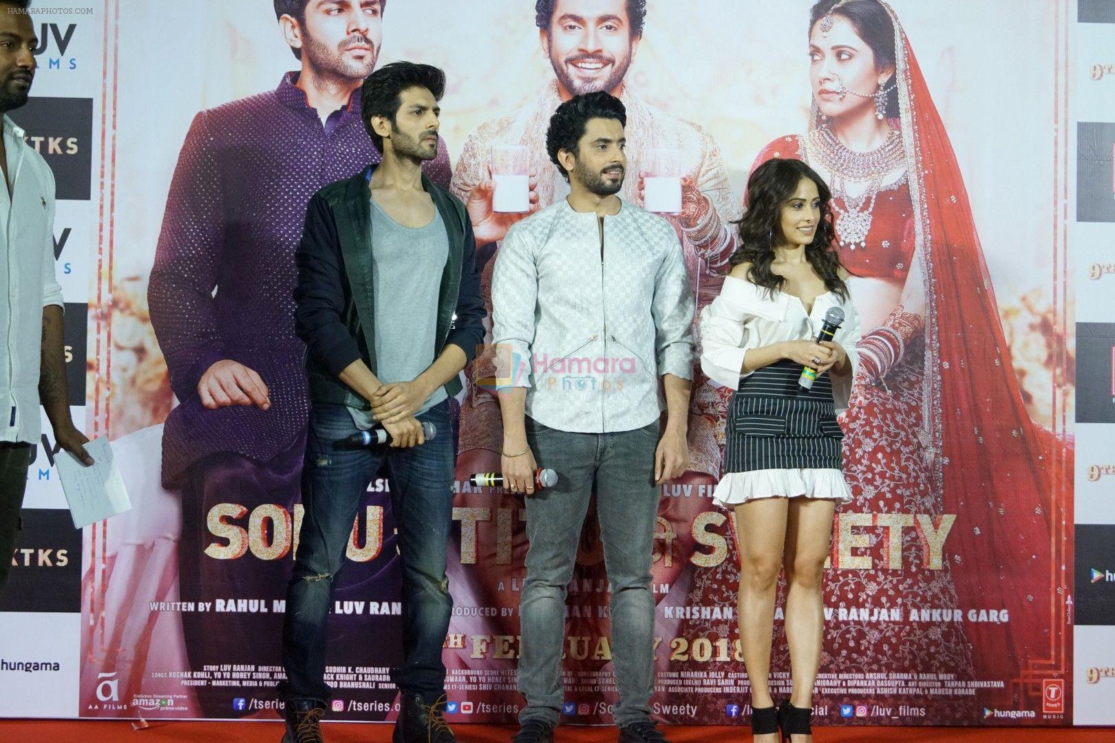 Kartik Aaryan, Nushrat Bharucha, Sunny Singh Nijjar at the Trailer Launch Of Film Sonu ke Tittu Ki Sweety on 21st Dec 2017