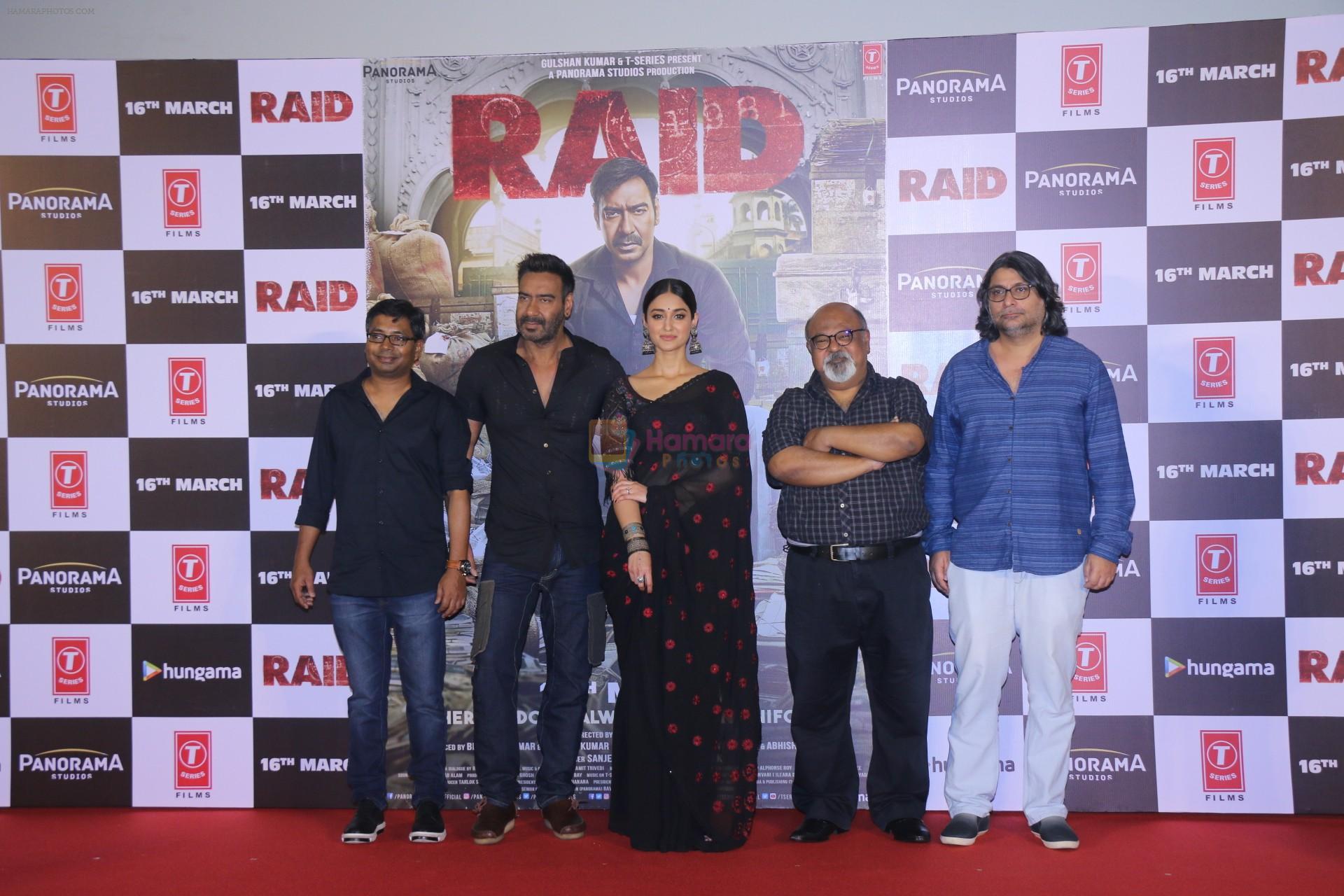 Ajay Devgn, Ileana D'Cruz, Saurabh Shukla, Onir at the Trailer launch of film Raid at PVR, Juhu,Mumbai on 5th Feb 2018