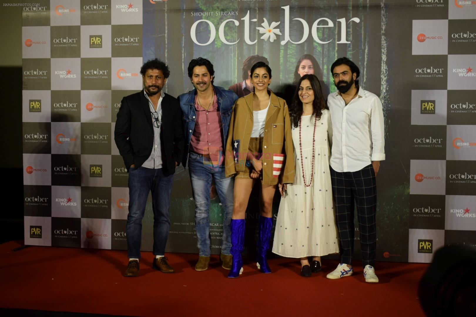 Varun Dhawan, Banita Sandhu, Shoojit Sircar, Juhi Chaturvedi at the Trailer launch of film October in pvr juhu, mumbai on 12th March 2018