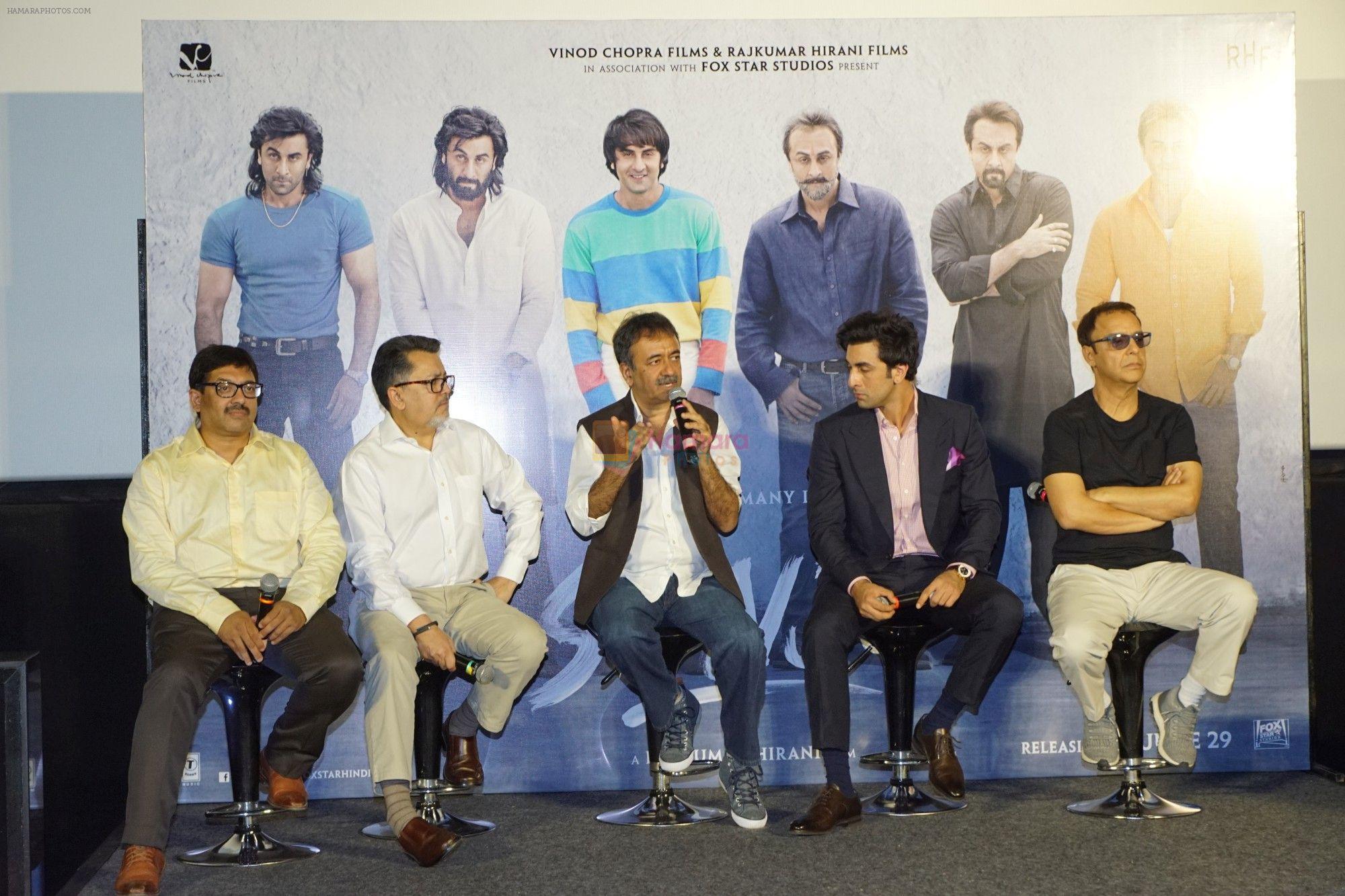 Rajkumar Hirani, Ranbir Kapoor, Vidhu Vinod Chopra at the Trailer Launch Of Film Sanju on 24th April 2018