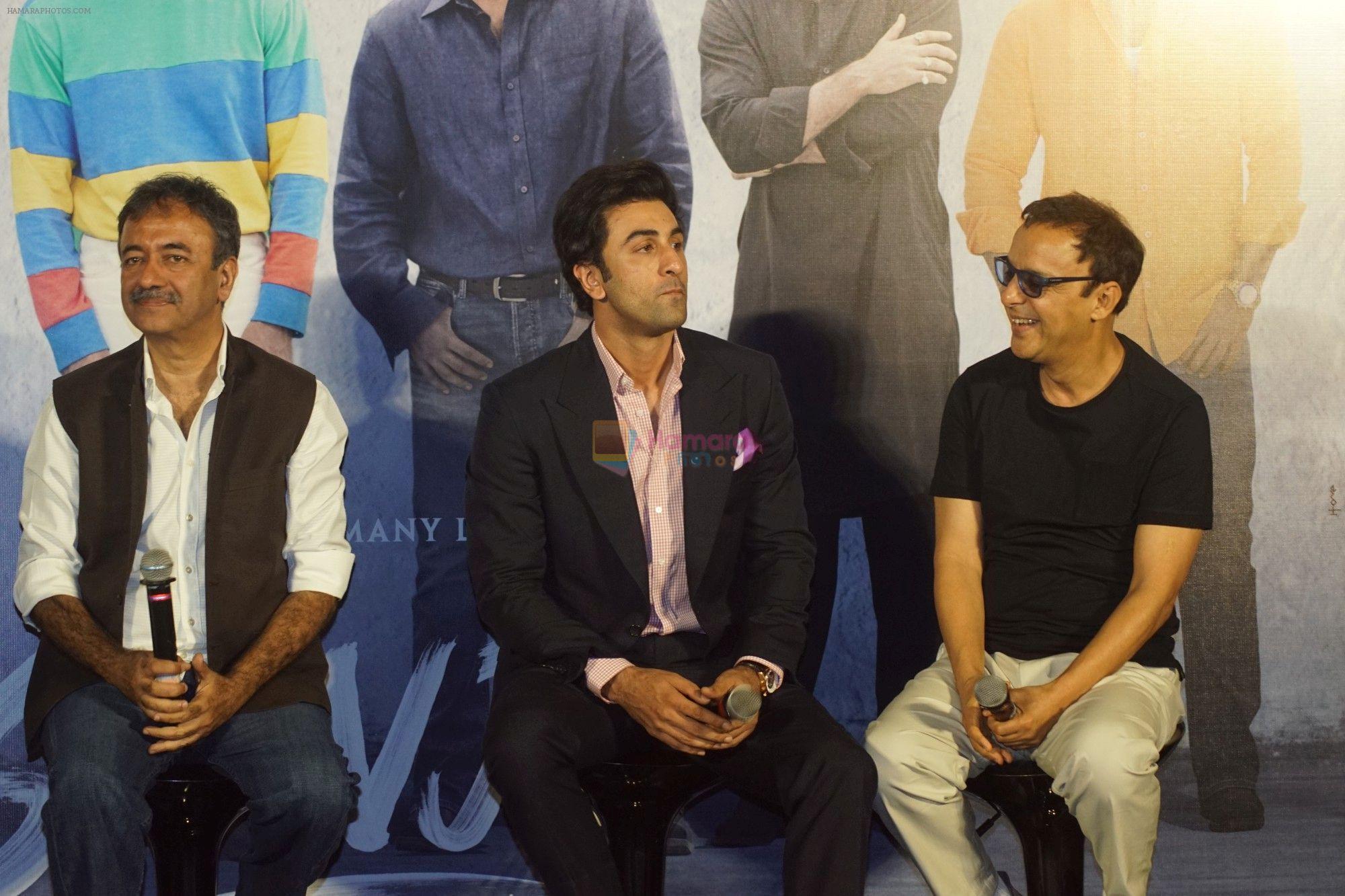 Rajkumar Hirani, Ranbir Kapoor, Vidhu Vinod Chopra at the Trailer Launch Of Film Sanju on 24th April 2018