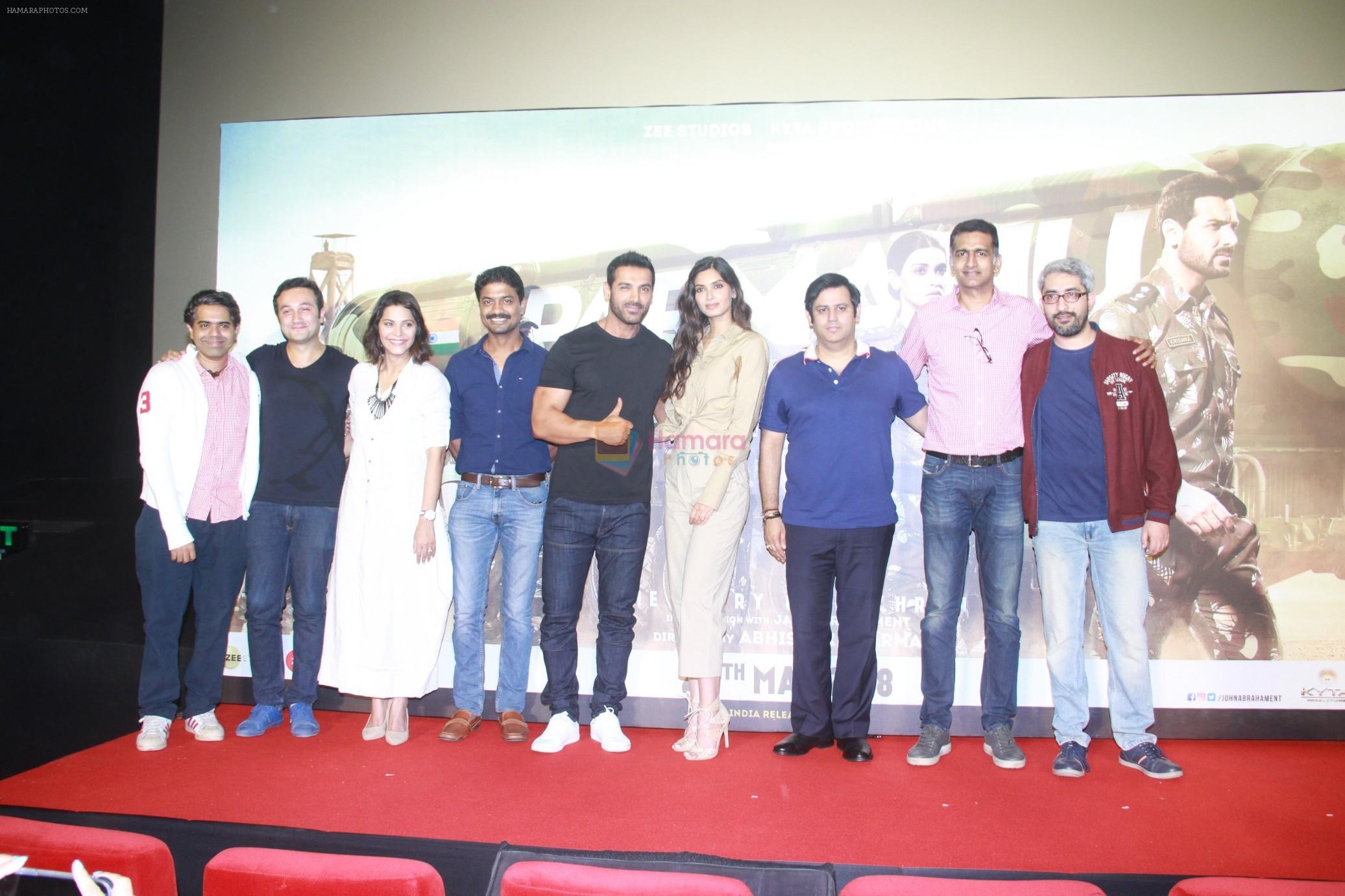 John Abraham, Diana Penty, Abhishek Sharma at the Trailer launch of film Parmanu in pvr ecx Andheri, Mumbai on 12th May 2018