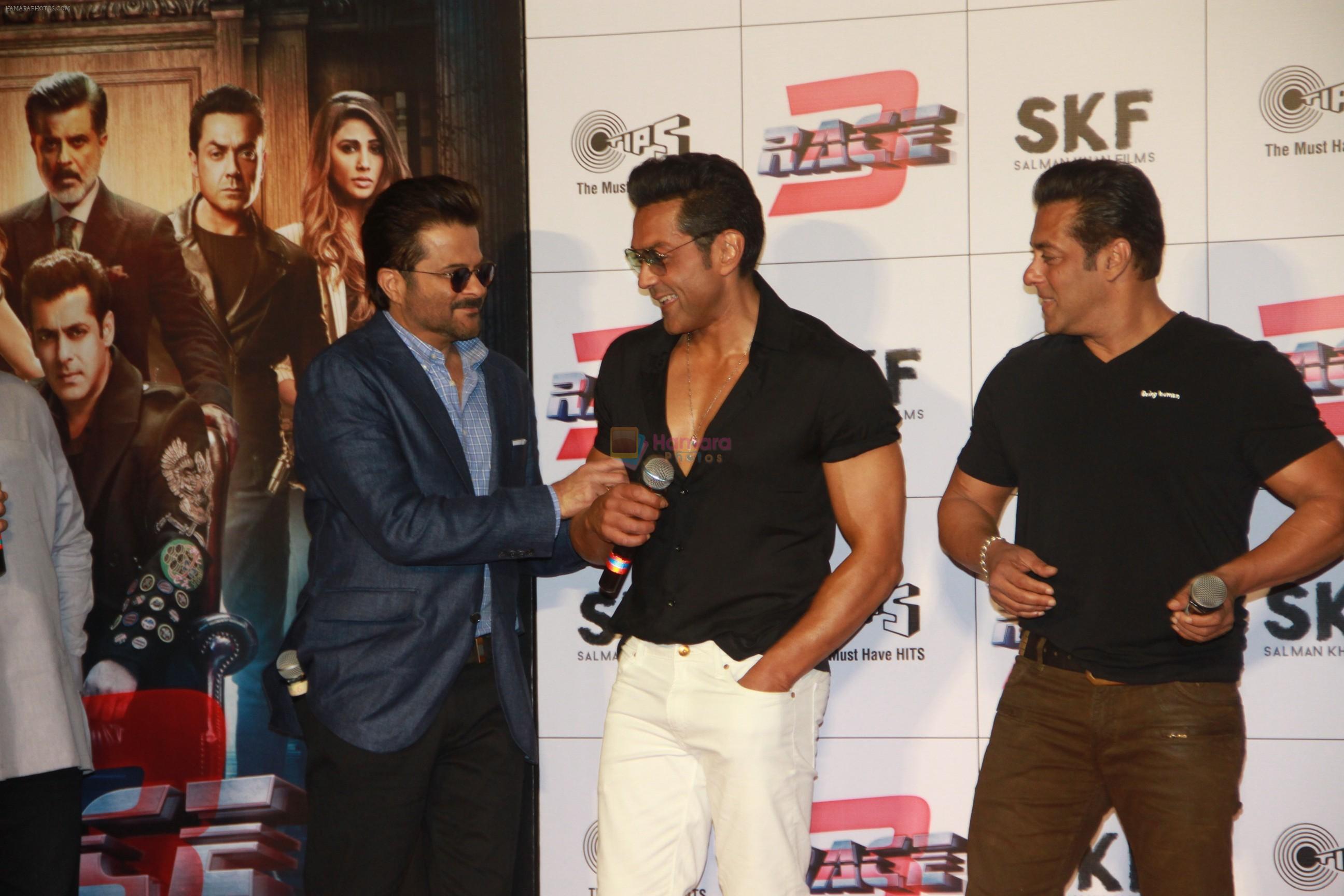 Anil Kapoor, Salman Khan, Bobby Deol at Race3 trailer launch at pvr juhu on 15th May 2018