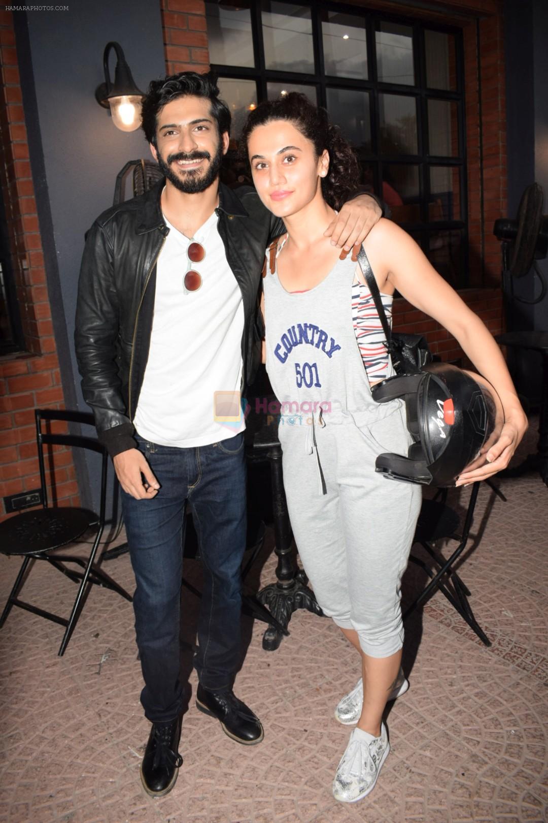 Harshvardhan Kapoor with Taapsee Pannu Riding Bike for the promotion of movie Bhavesh Joshi on 27th May 2018