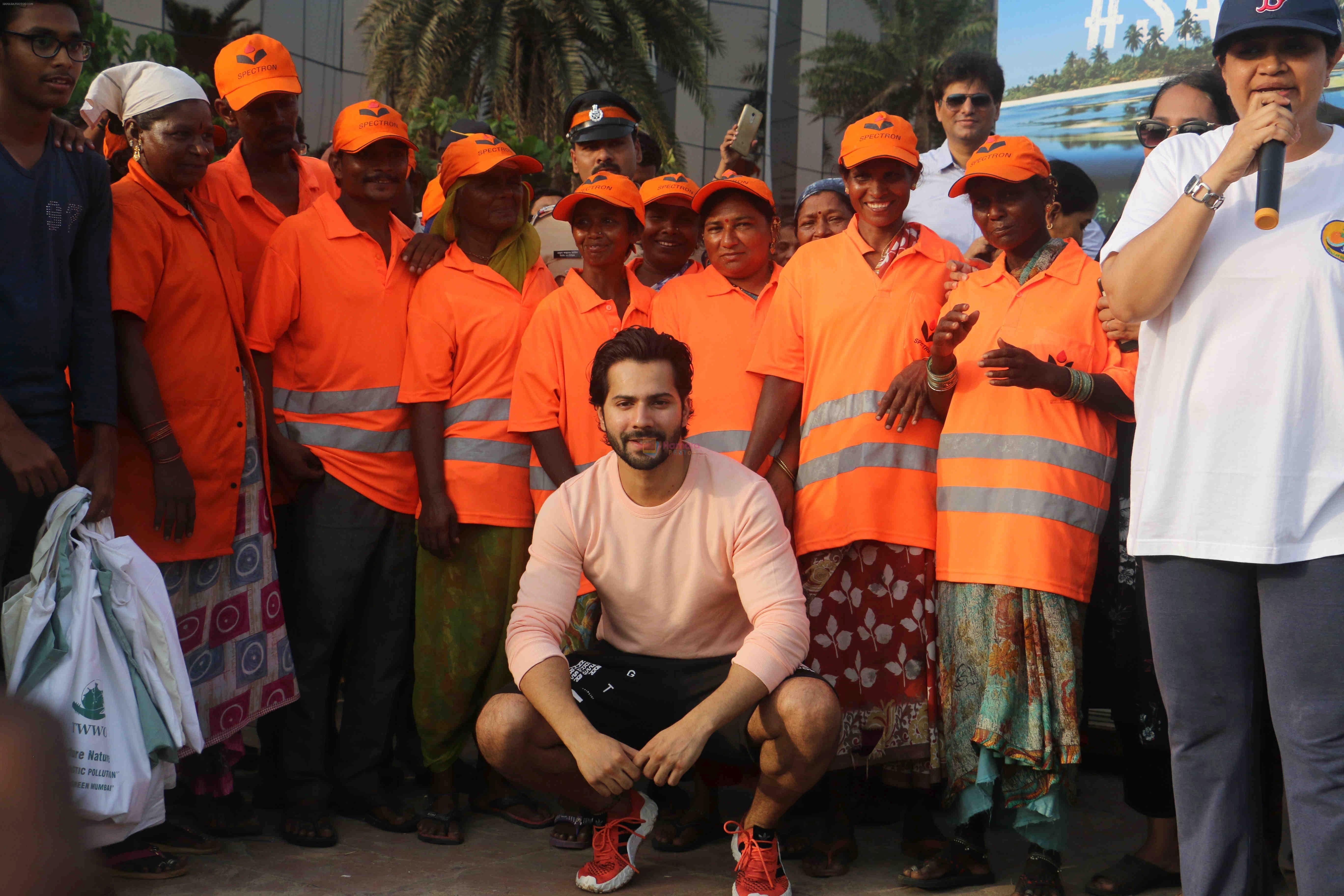 Varun Dhawan takes part in beach clean-up drive on the occasion of World environment day at juhu beach on 5th June 2018