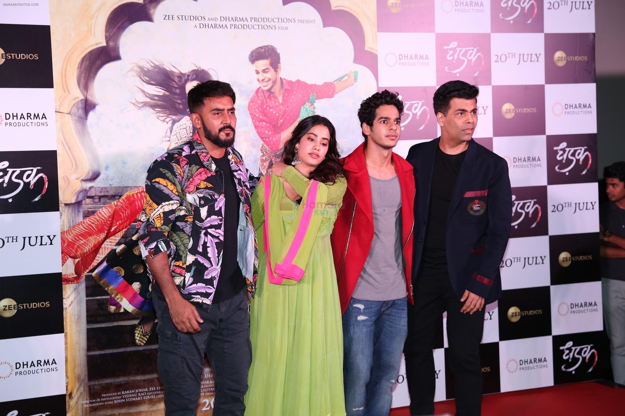 Janhvi Kapoor, Ishaan Khattar, Karan Johar at the Trailer launch of film Dhadak at pvr juhu on 11th June 2018