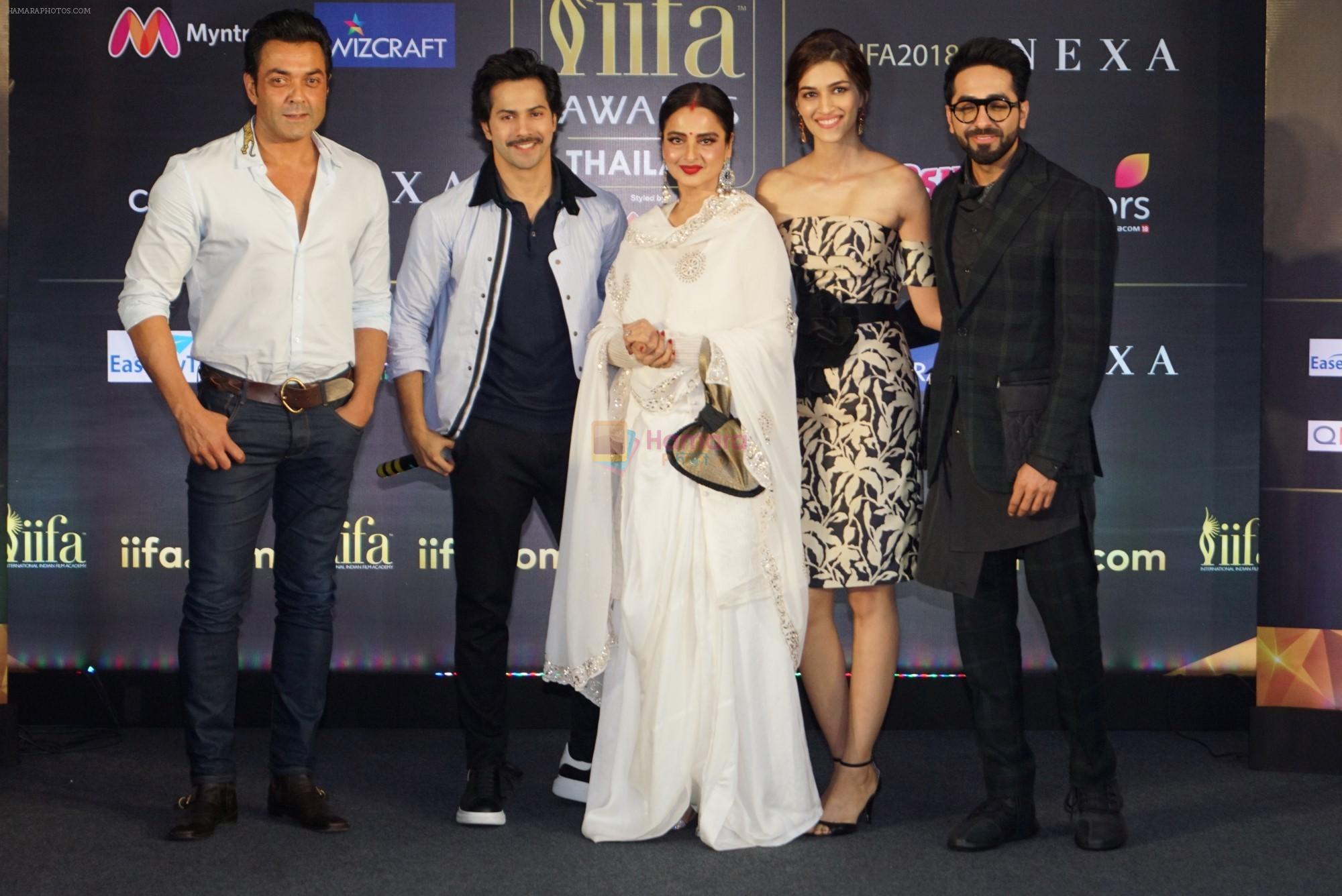 Bobby Deol, Rekha, Varun Dhawan, Ayushmann Khurrana, Kriti Sanon at IIFA press conference in jw marriott juhu on 12th June 2018