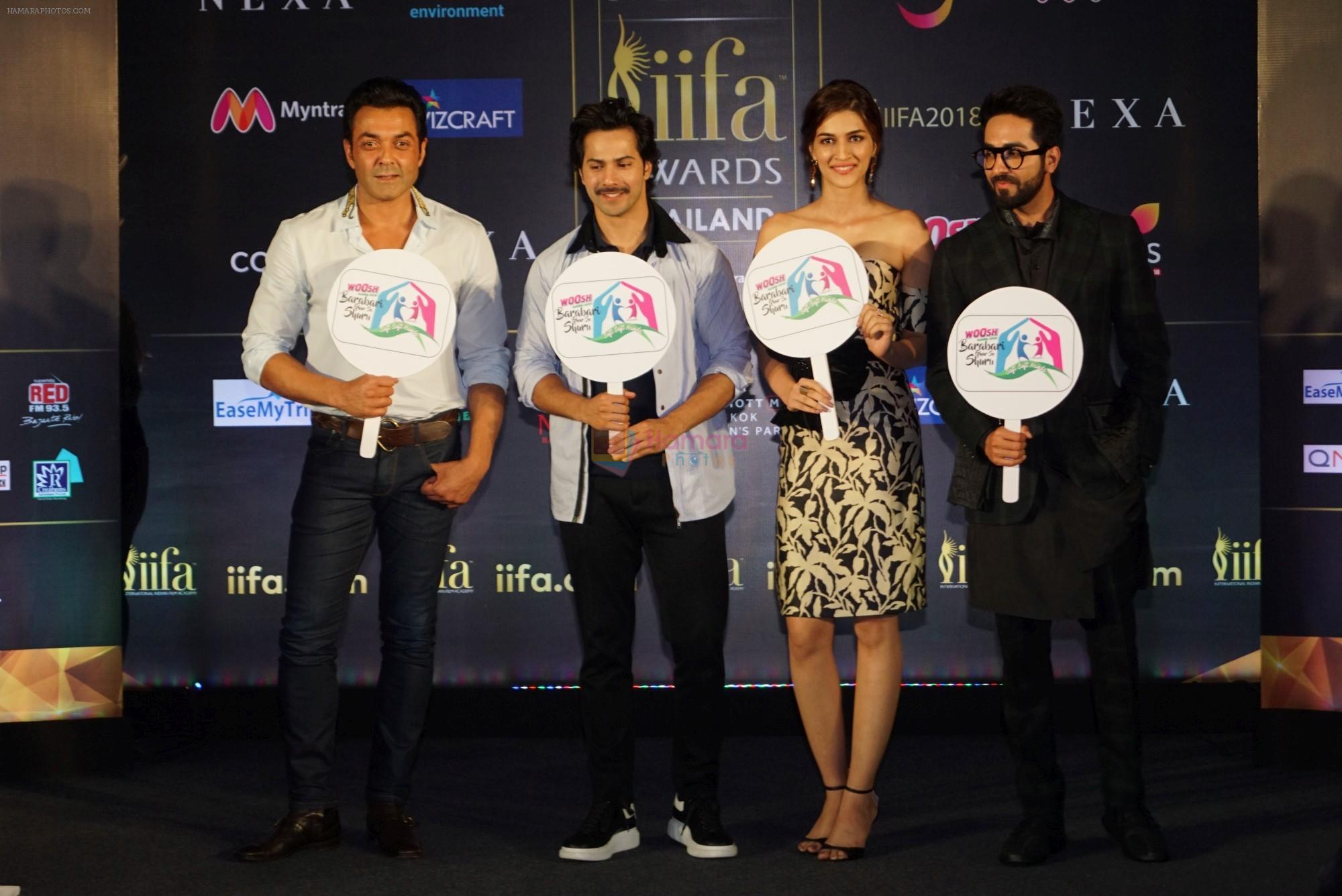 Bobby Deol, Varun Dhawan, Ayushmann Khurrana, Kriti Sanon at IIFA press conference in jw marriott juhu on 12th June 2018