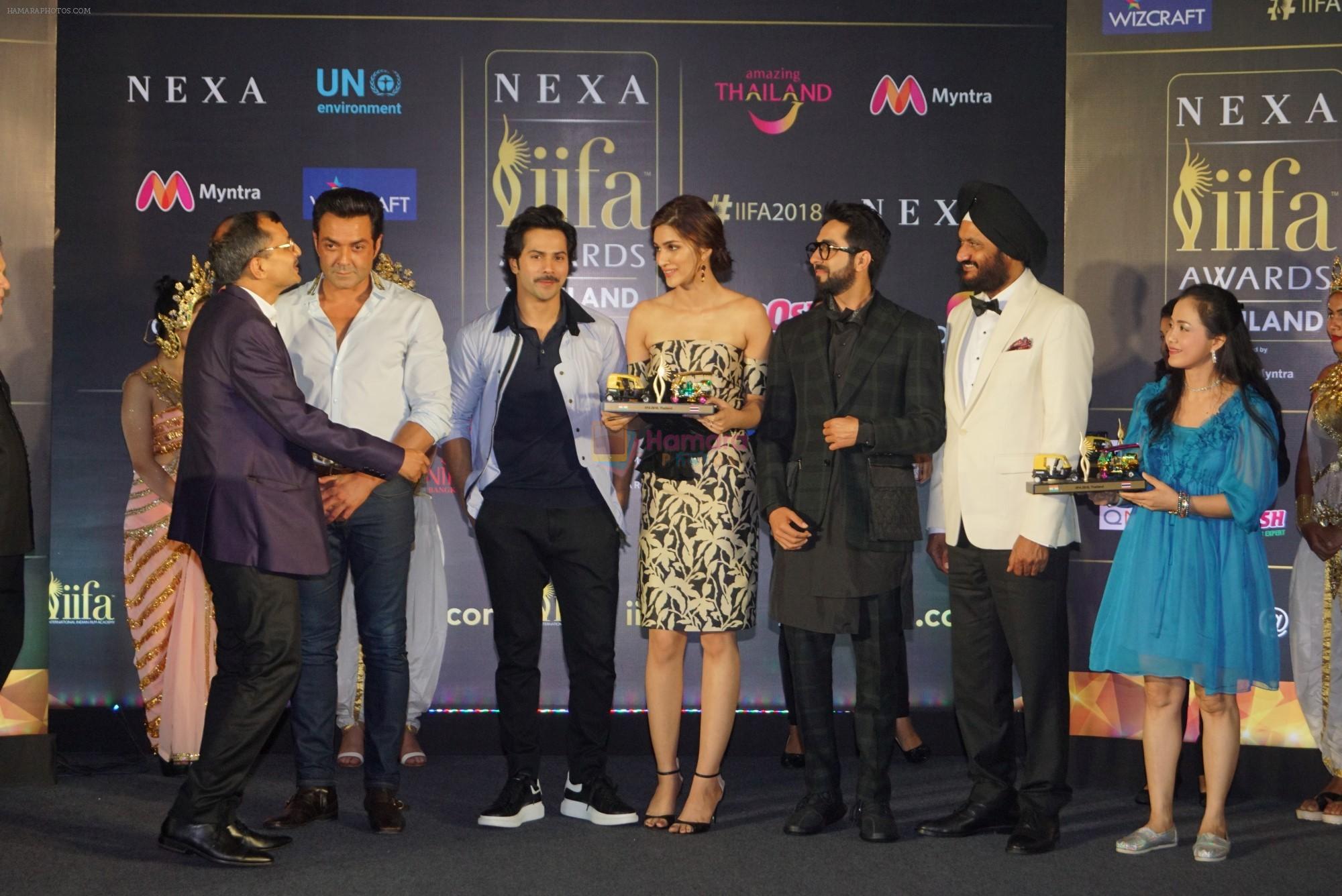 Bobby Deol, Varun Dhawan, Ayushmann Khurrana, Kriti Sanon at IIFA press conference in jw marriott juhu on 12th June 2018