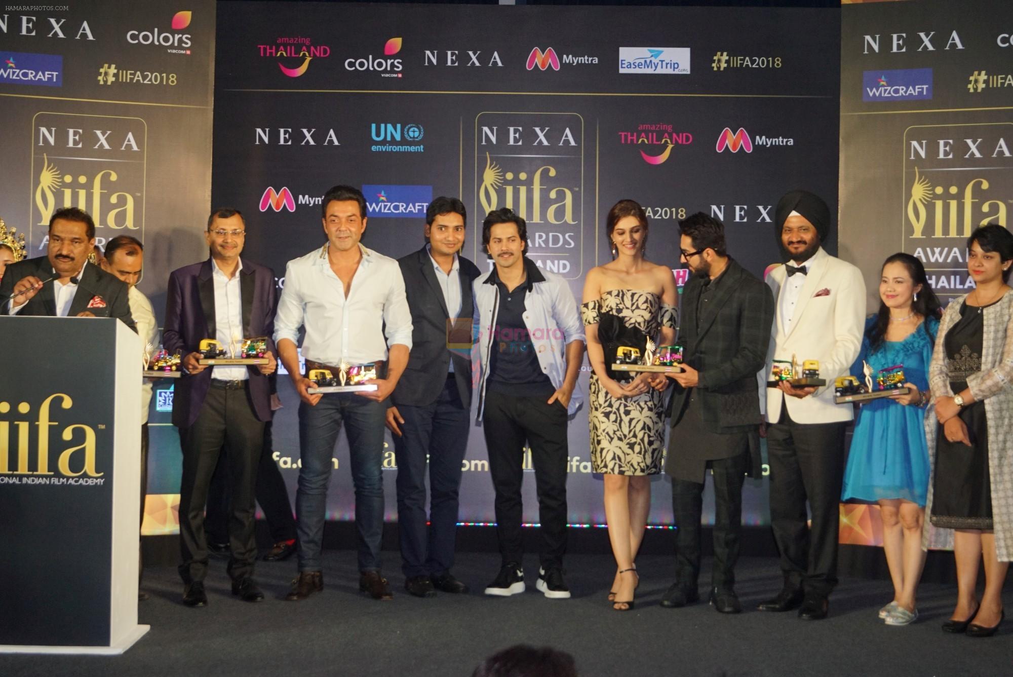 Bobby Deol, Varun Dhawan, Ayushmann Khurrana, Kriti Sanon at IIFA press conference in jw marriott juhu on 12th June 2018