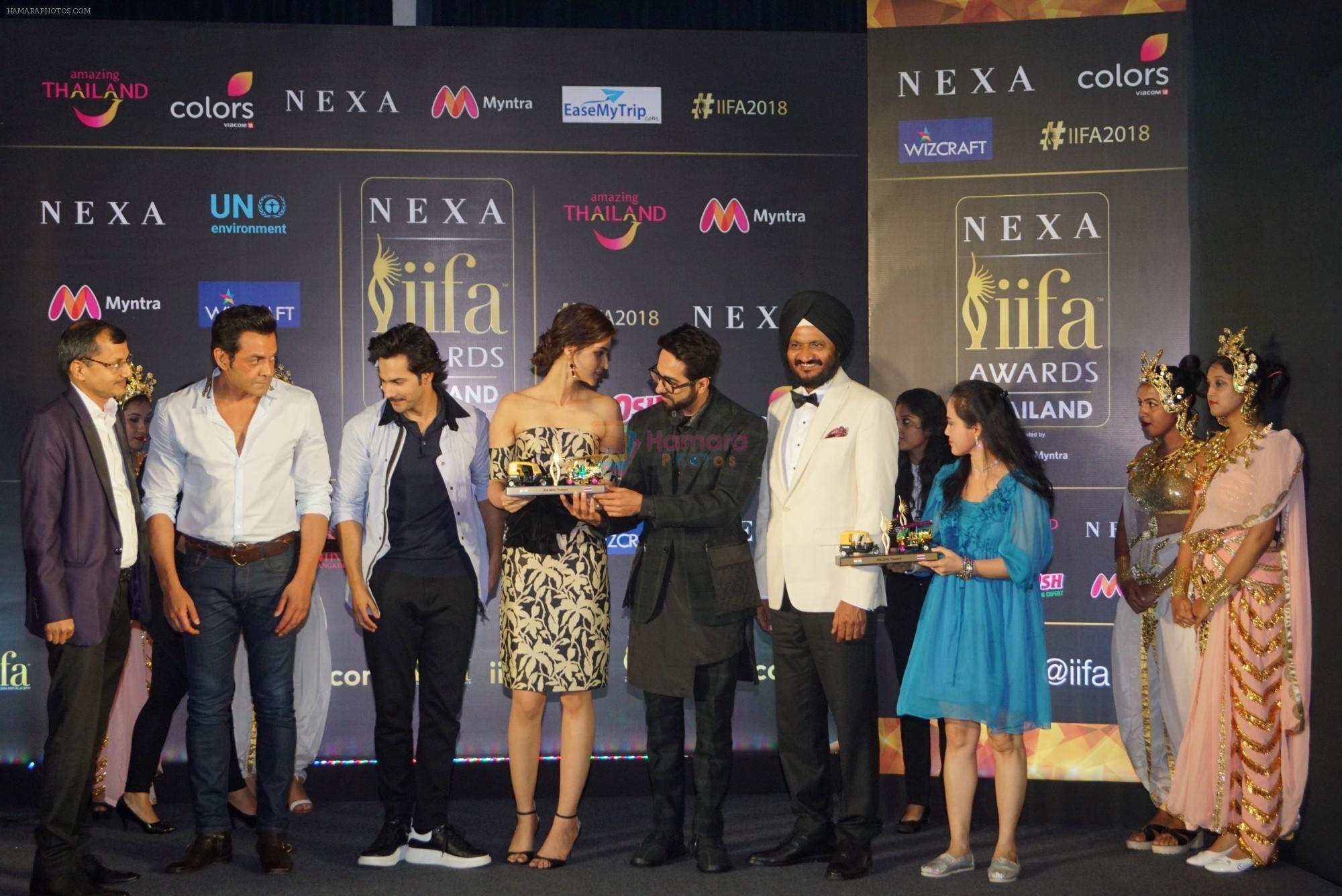 Bobby Deol, Varun Dhawan, Ayushmann Khurrana, Kriti Sanon at IIFA press conference in jw marriott juhu on 12th June 2018