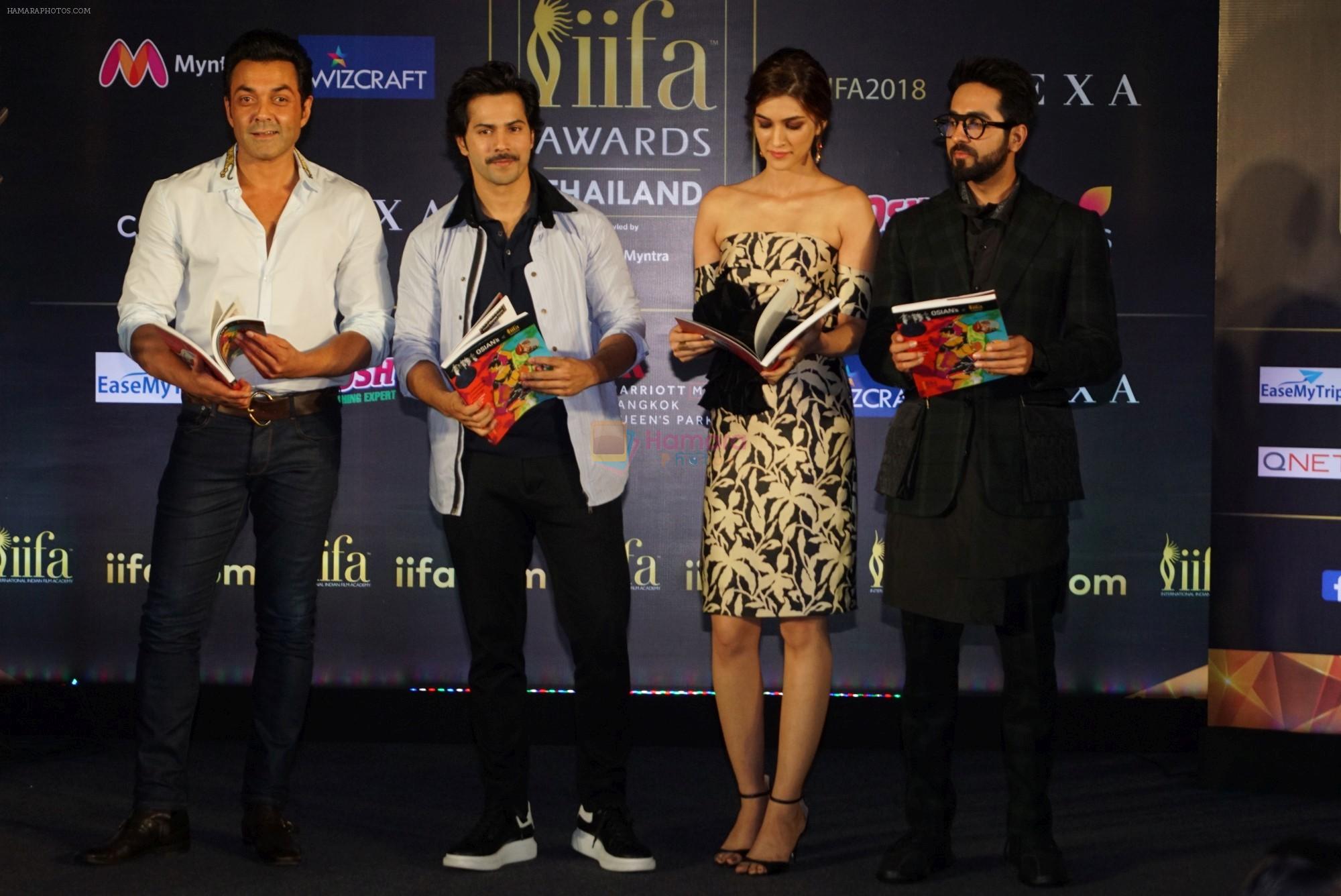 Bobby Deol, Varun Dhawan, Ayushmann Khurrana, Kriti Sanon at IIFA press conference in jw marriott juhu on 12th June 2018