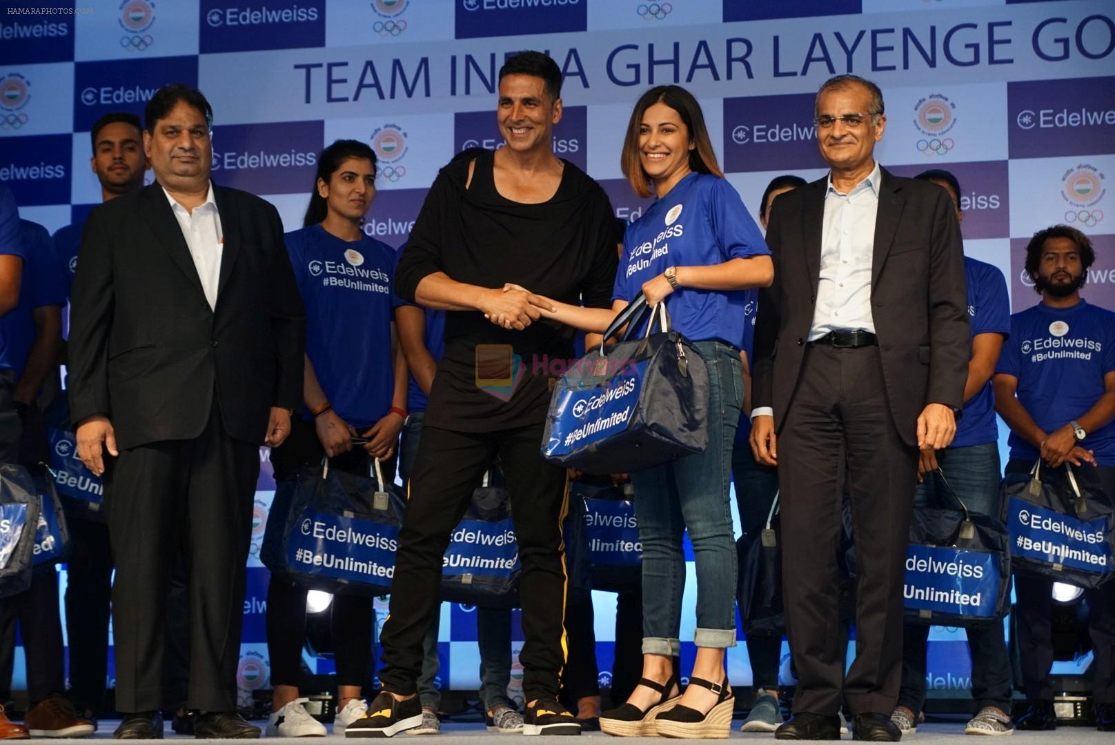 Akshay Kumar greets the indian athletic team ahead of the asian games 2018 in jakarta at JW Marriott , juhu on 30th July 2018