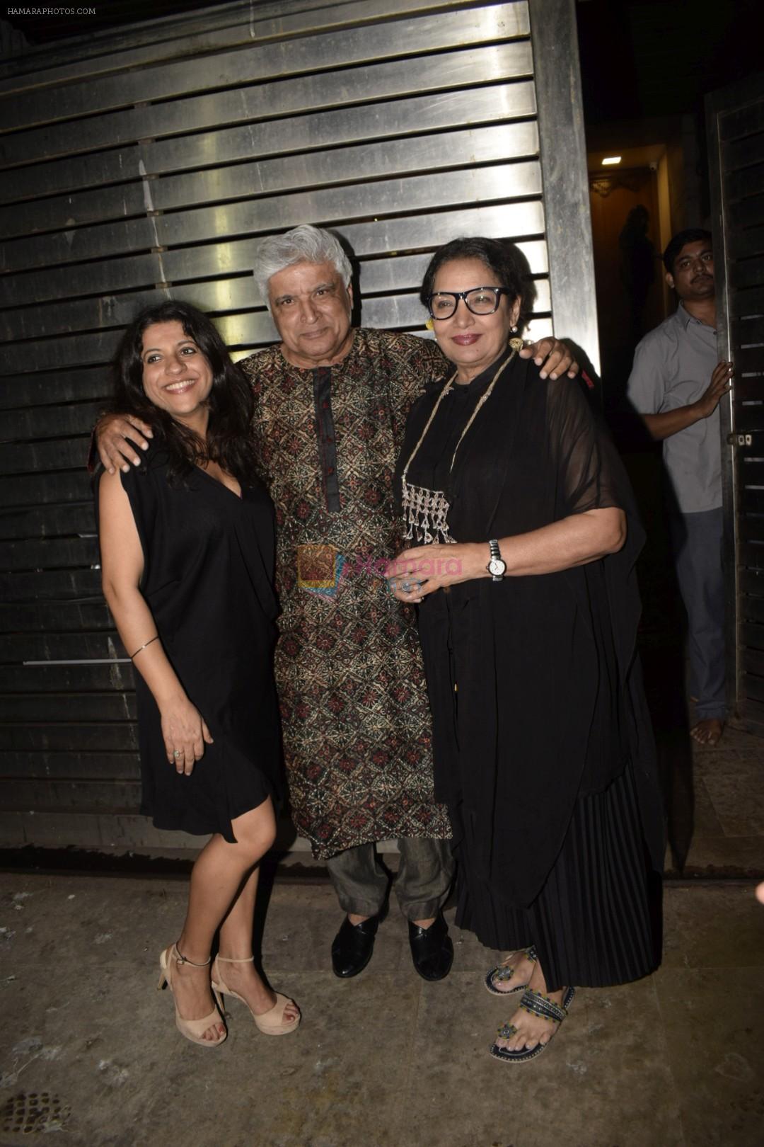 Javed Akhtar, Shabana Azmi, Zoya Akhtar at Zoya Akhtar's birthday party in bandra on 14th Oct 2018