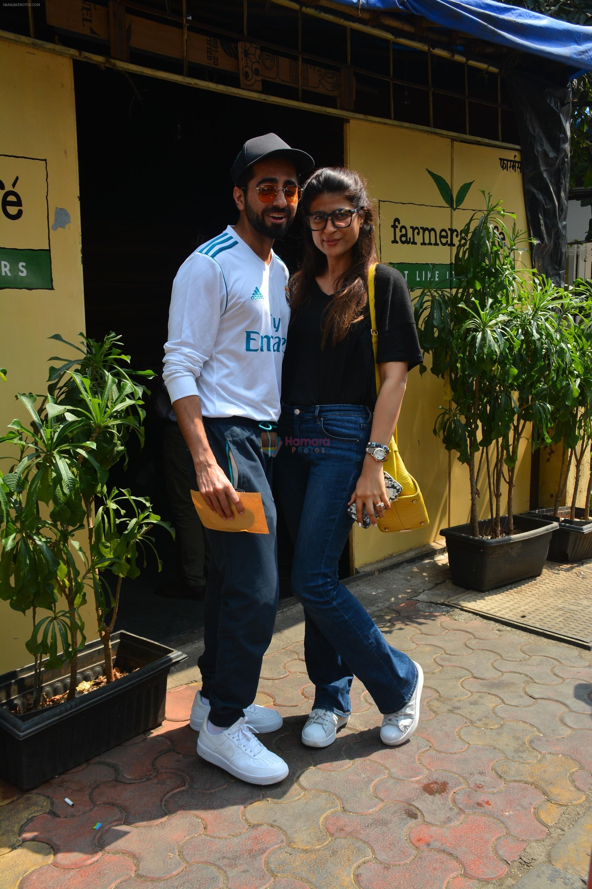 Aayushman Khurana & Wife Tahira Spotted At Farmer's Cafe In Bandra on 16th Oct 2018