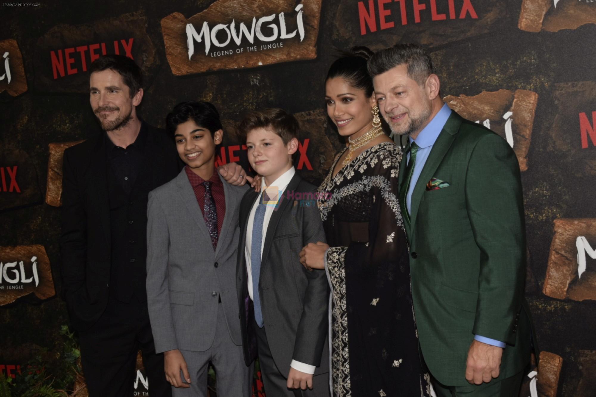 Christian Bale,_Andy Serkis, Freida Pinto, Rohan Chand at Mowgli world premiere in Yashraj studios, Andheri on 26th Nov 2018