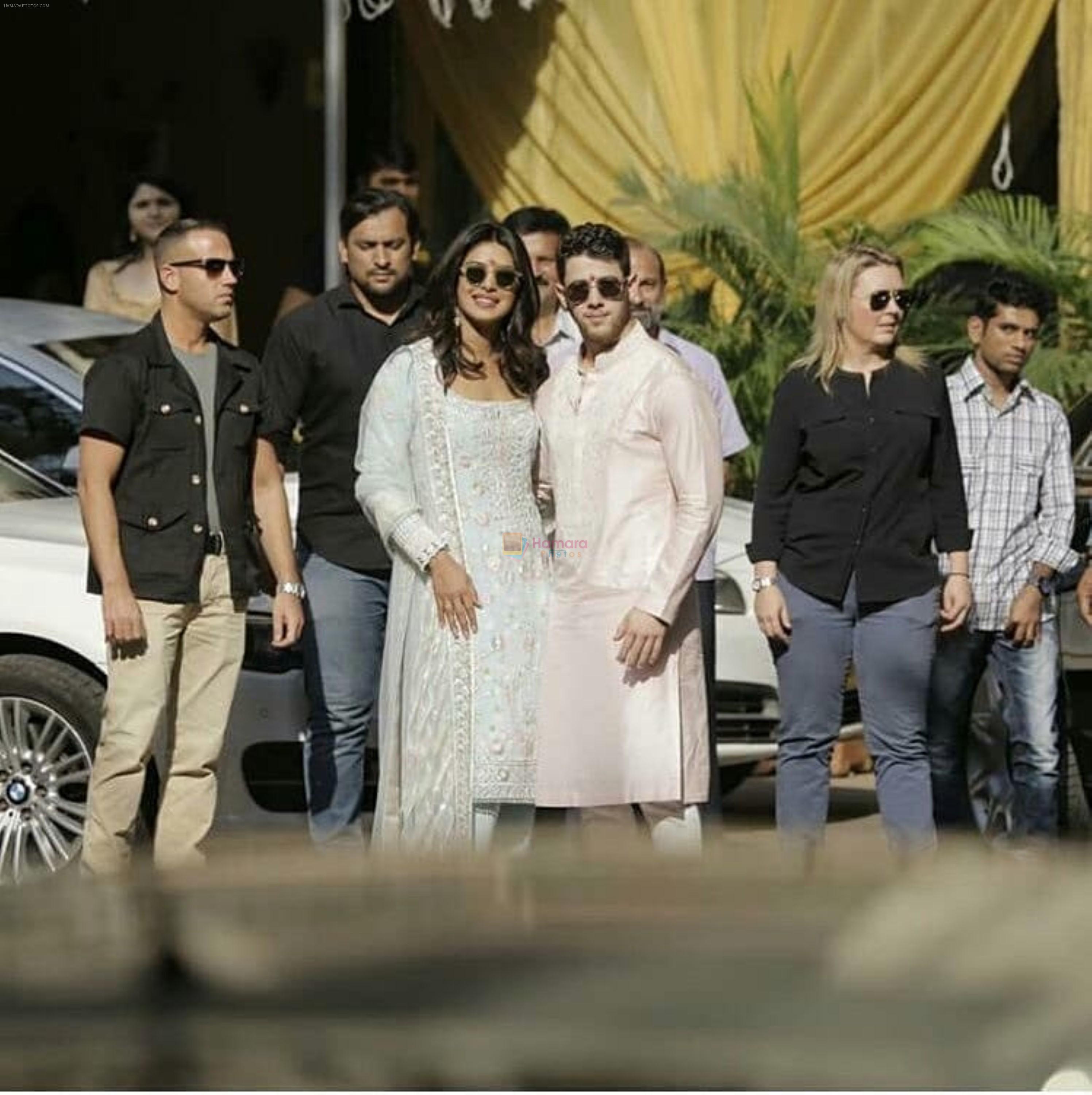 Priyanka  Chopra and Nick Jonas posing for media after finishing their wedding puja at her Versova House on 28th Nov 2018