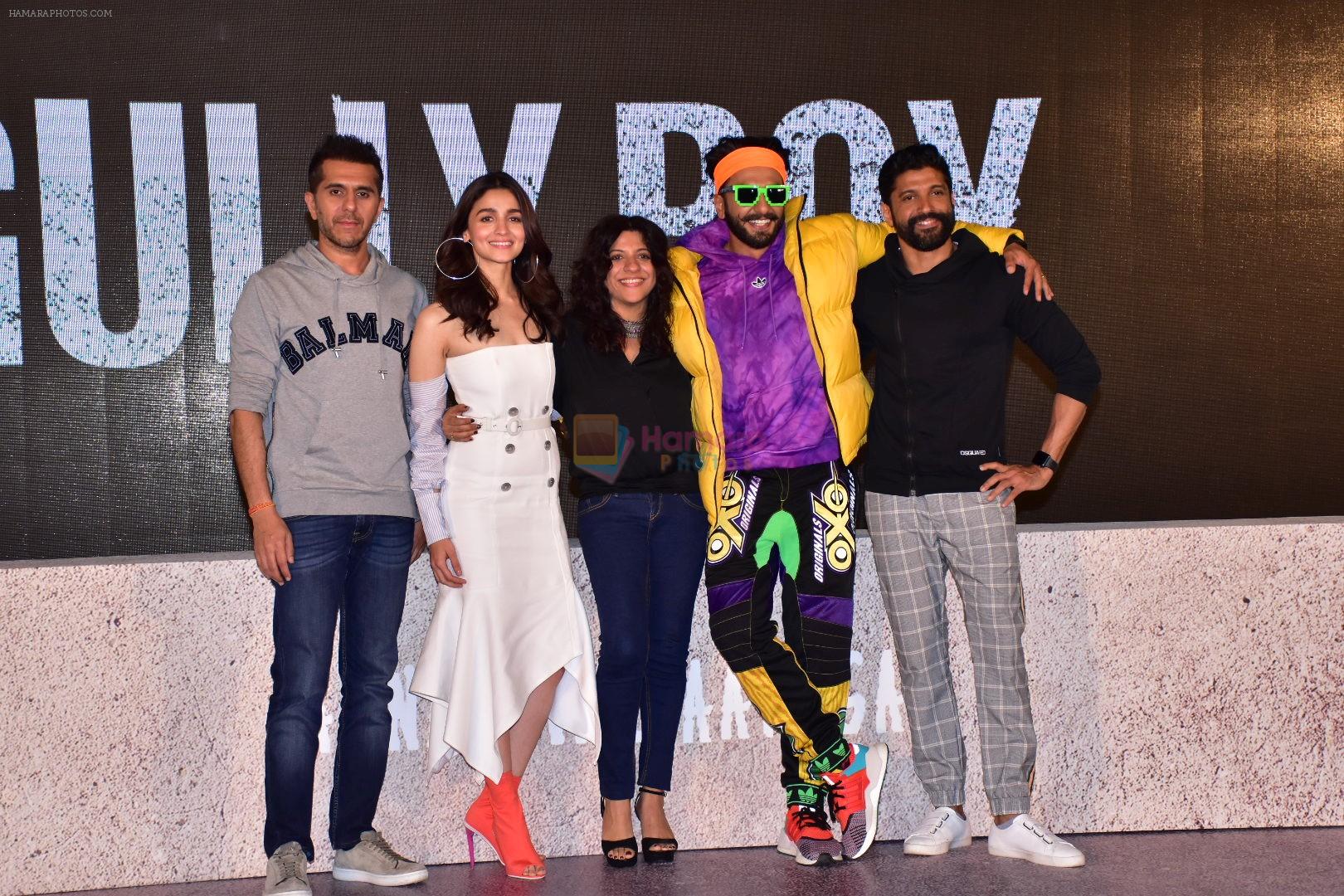 Ranveer Singh, Alia Bhatt, Ritesh Sidhwani, Zoya Akhtar, Farhan AKhtar at the trailer launch of film Gully Boy on 8th Jan 2019