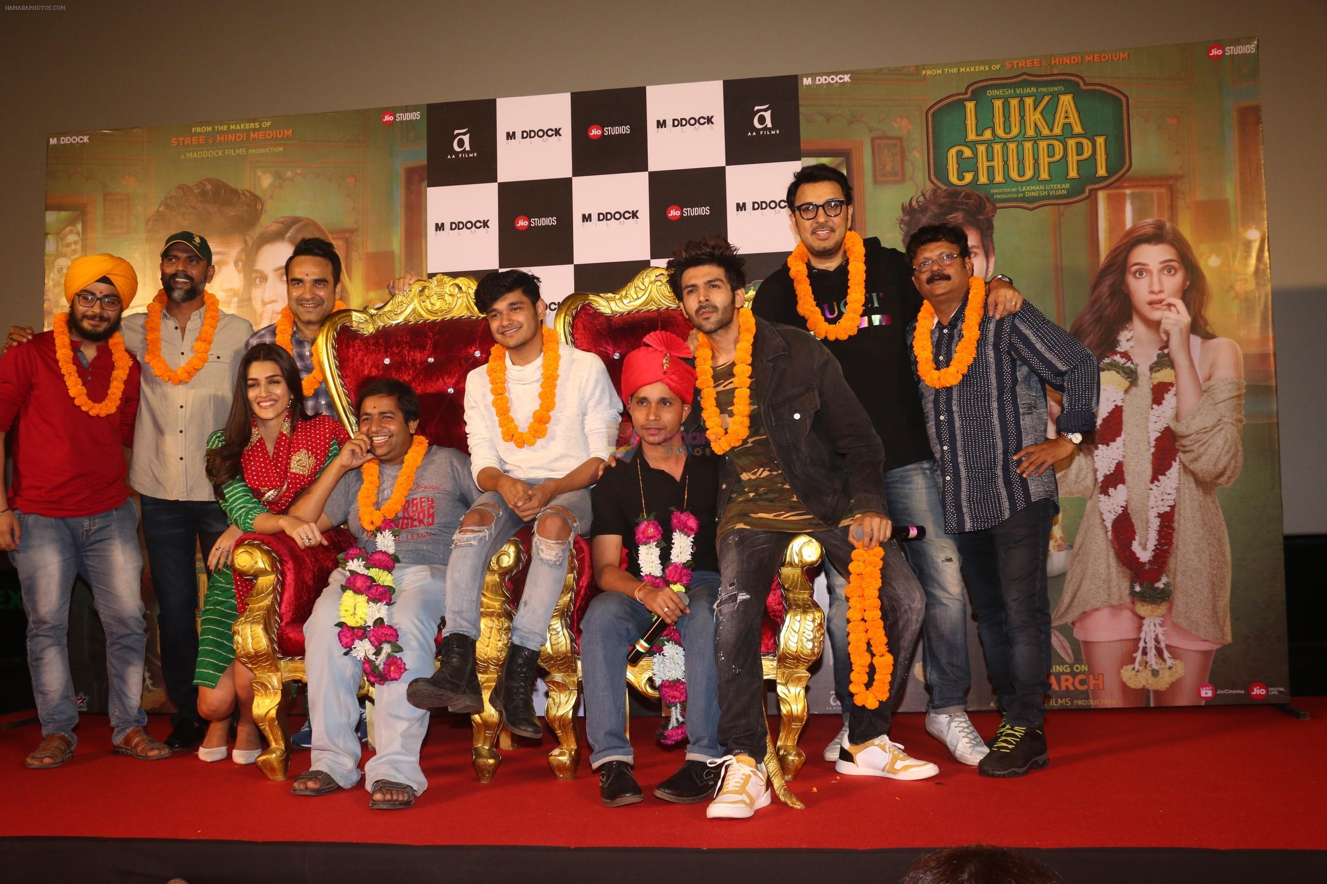 Kriti Sanon, Kartik Aaryan, Dinesh Vijan, Laxman Utekar, Pankaj Tripathi at theTrailer Launch Of Film Luka Chuppi in Mumbai on 24th Jan 2019
