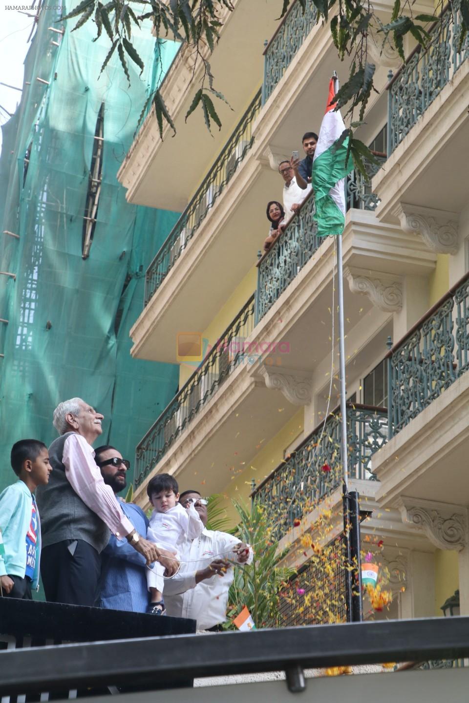 Saif Ali Khan & Taimur during the flag hoisting ceremony at thier society in bandra on 26th Jan 2019