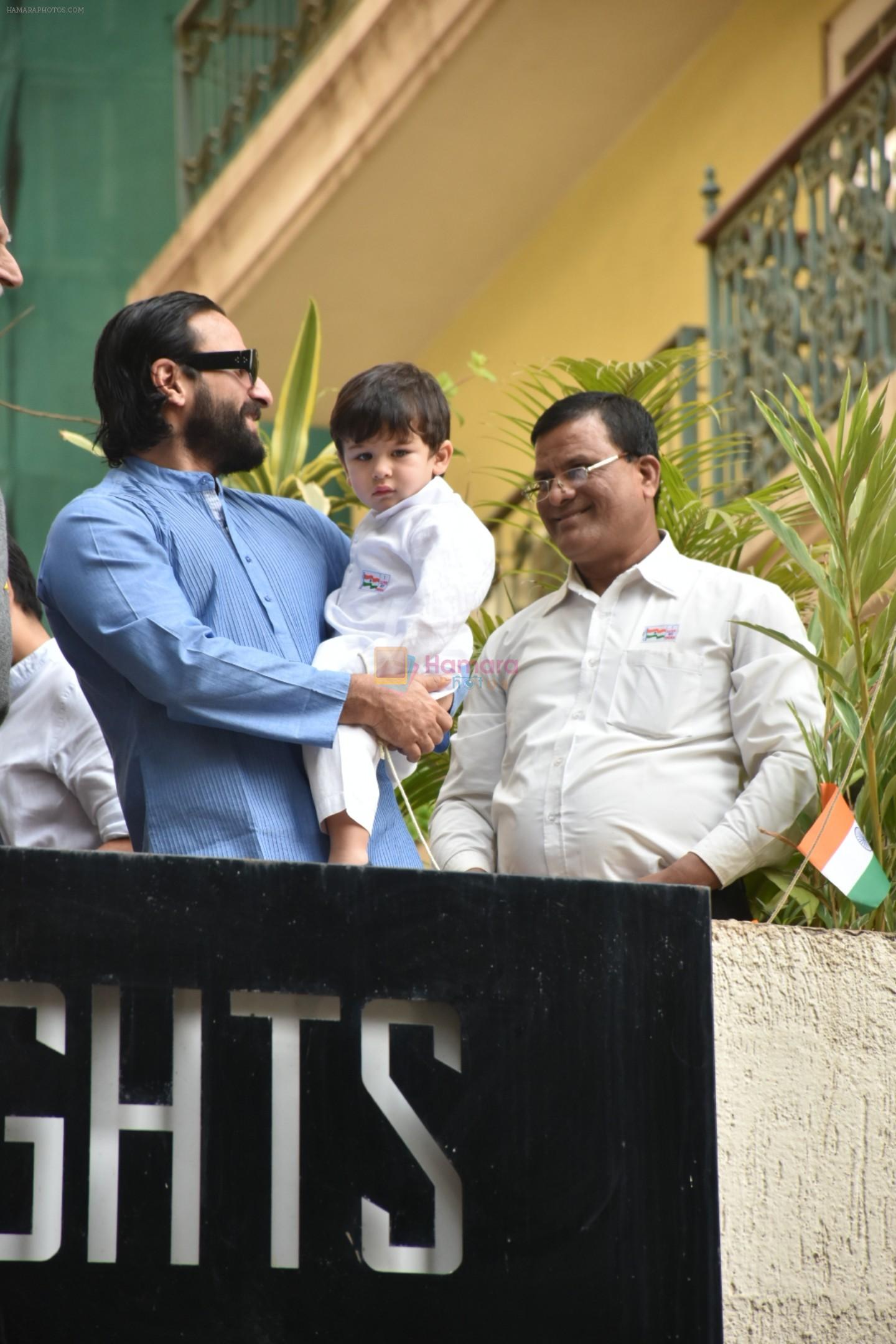 Saif Ali Khan & Taimur during the flag hoisting ceremony at thier society in bandra on 26th Jan 2019