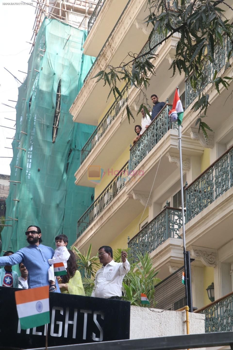 Kareena Kapoor, Saif Ali Khan & Taimur during the flag hoisting ceremony at thier society in bandra on 26th Jan 2019