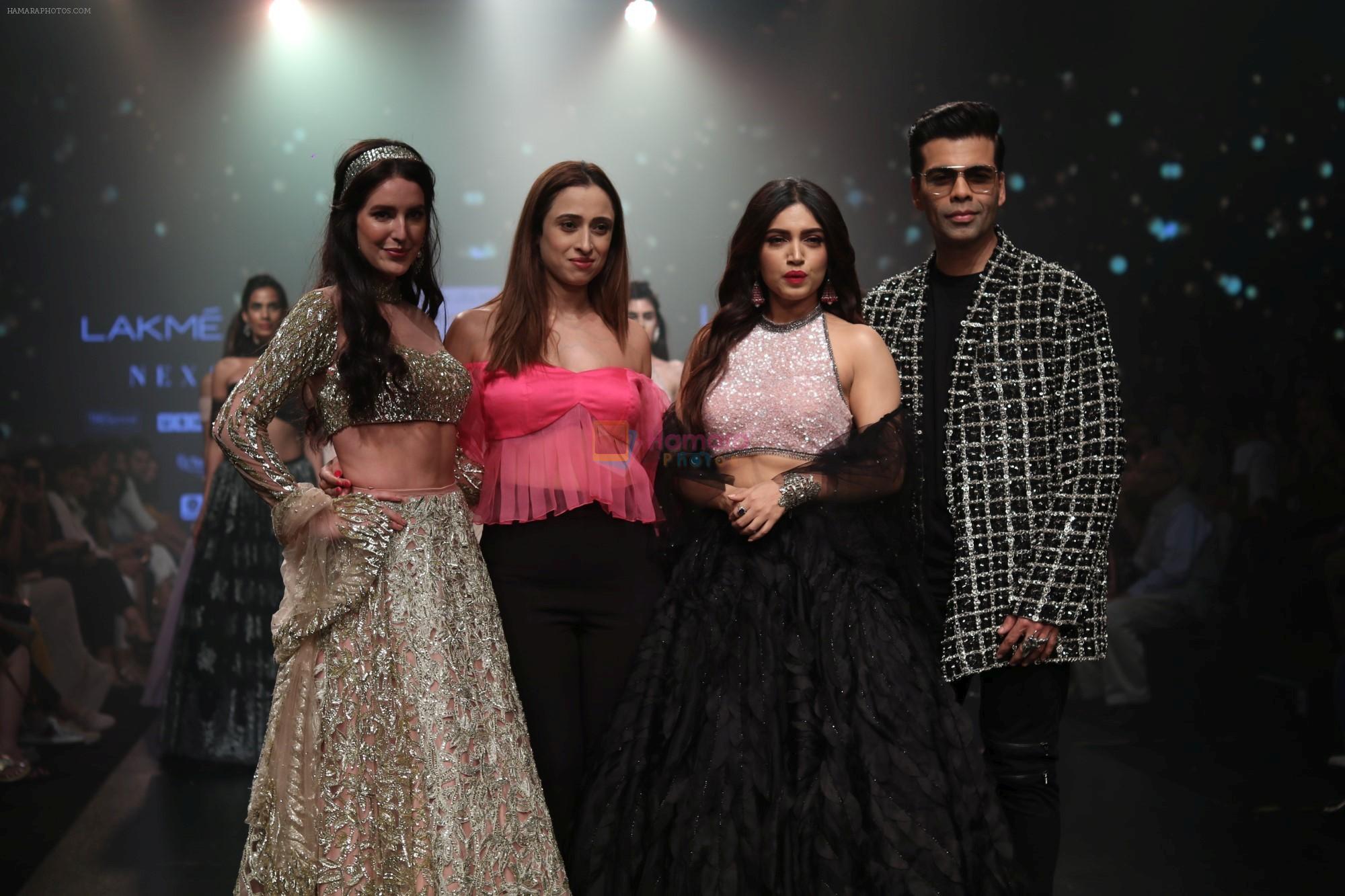 Isabelle Kaif, Bhumi Pednekar, Karan Johar walk the ramp for Shehla Khan at Lakme Fashion Week 2019  on 3rd Feb 2019