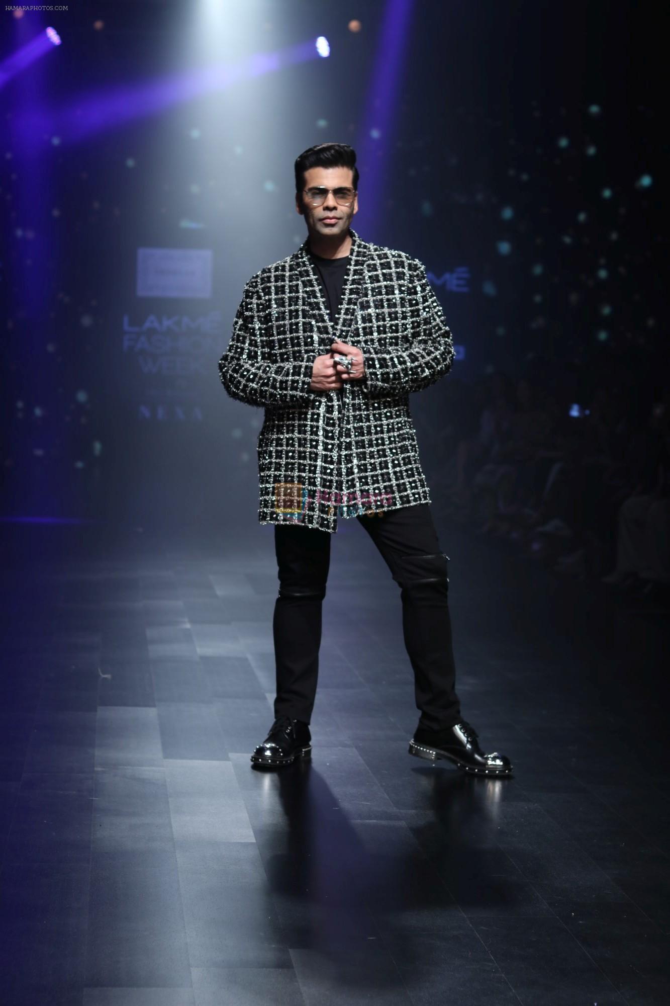 Karan Johar walk the ramp for Shehla Khan at Lakme Fashion Week 2019  on 3rd Feb 2019