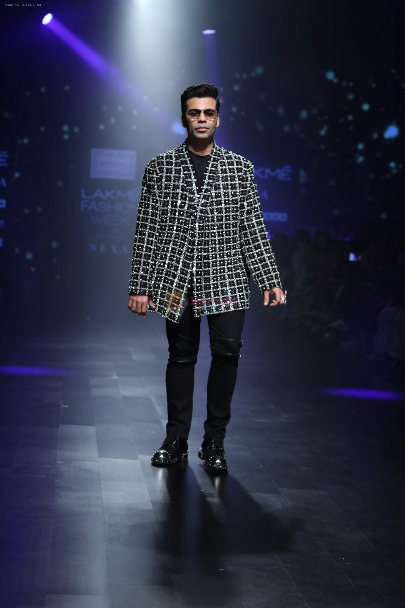 Karan Johar walk the ramp for Shehla Khan at Lakme Fashion Week 2019  on 3rd Feb 2019