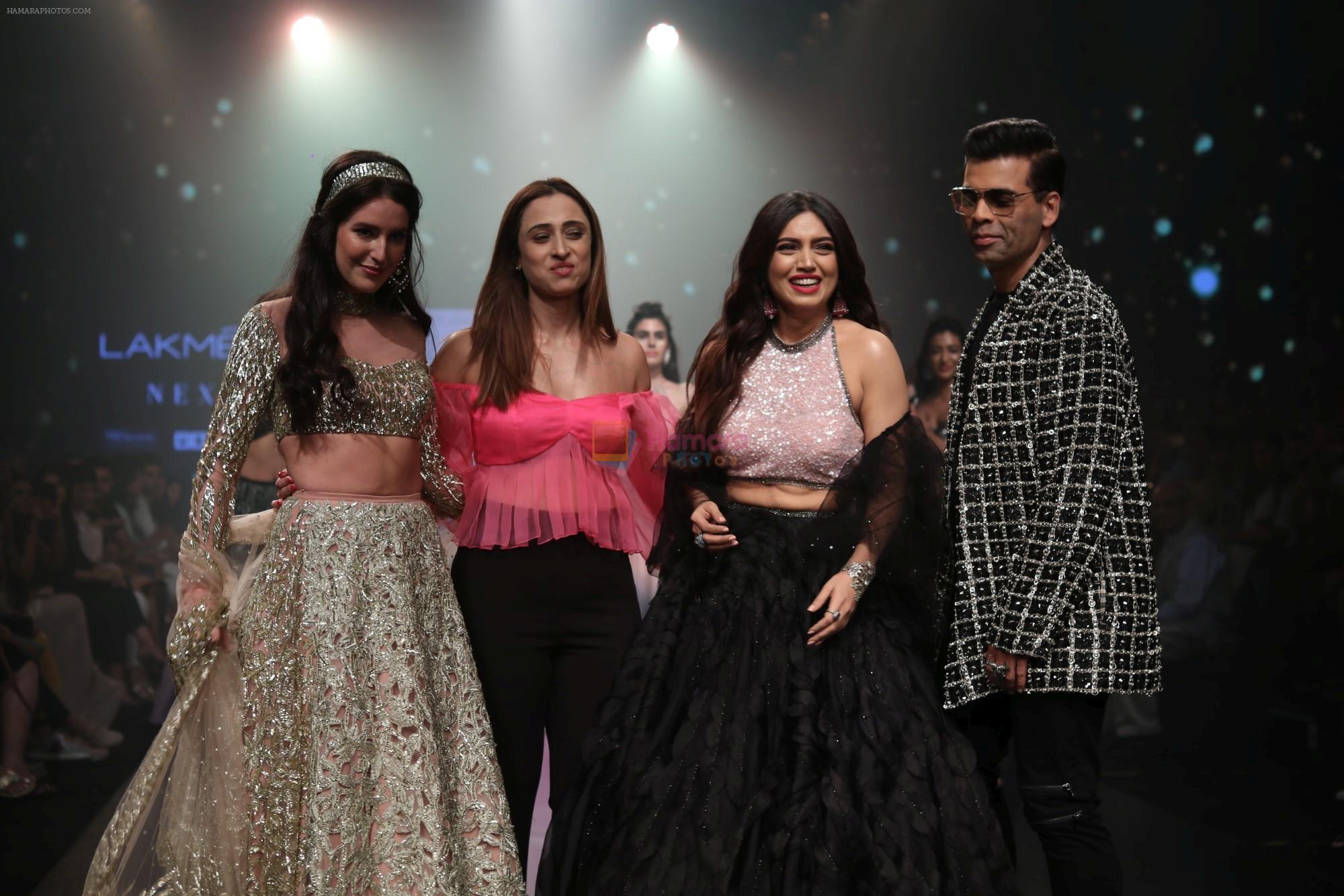 Isabelle Kaif, Bhumi Pednekar, Karan Johar walk the ramp for Shehla Khan at Lakme Fashion Week 2019  on 3rd Feb 2019