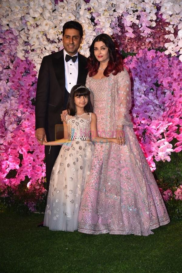 Aishwarya Rai Bachchan, Abhishek Bachchan, Aaradhya Bachchan at Akash Ambani & Shloka Mehta wedding in Jio World Centre bkc on 10th March 2019