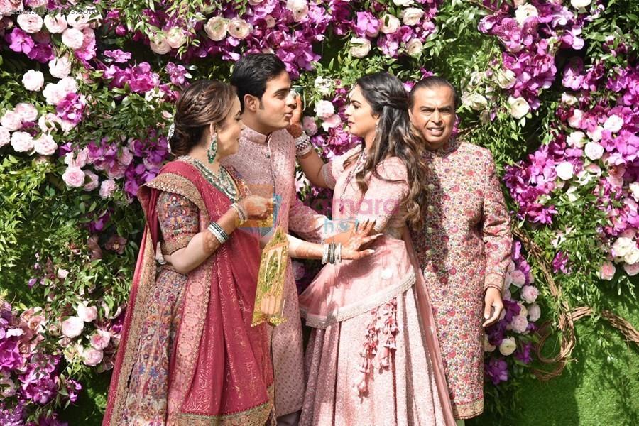 Nita Ambani, Mukesh Ambani, Akash, Isha and Anant Ambani at Akash Ambani & Shloka Mehta wedding in Jio World Centre bkc on 10th March 2019