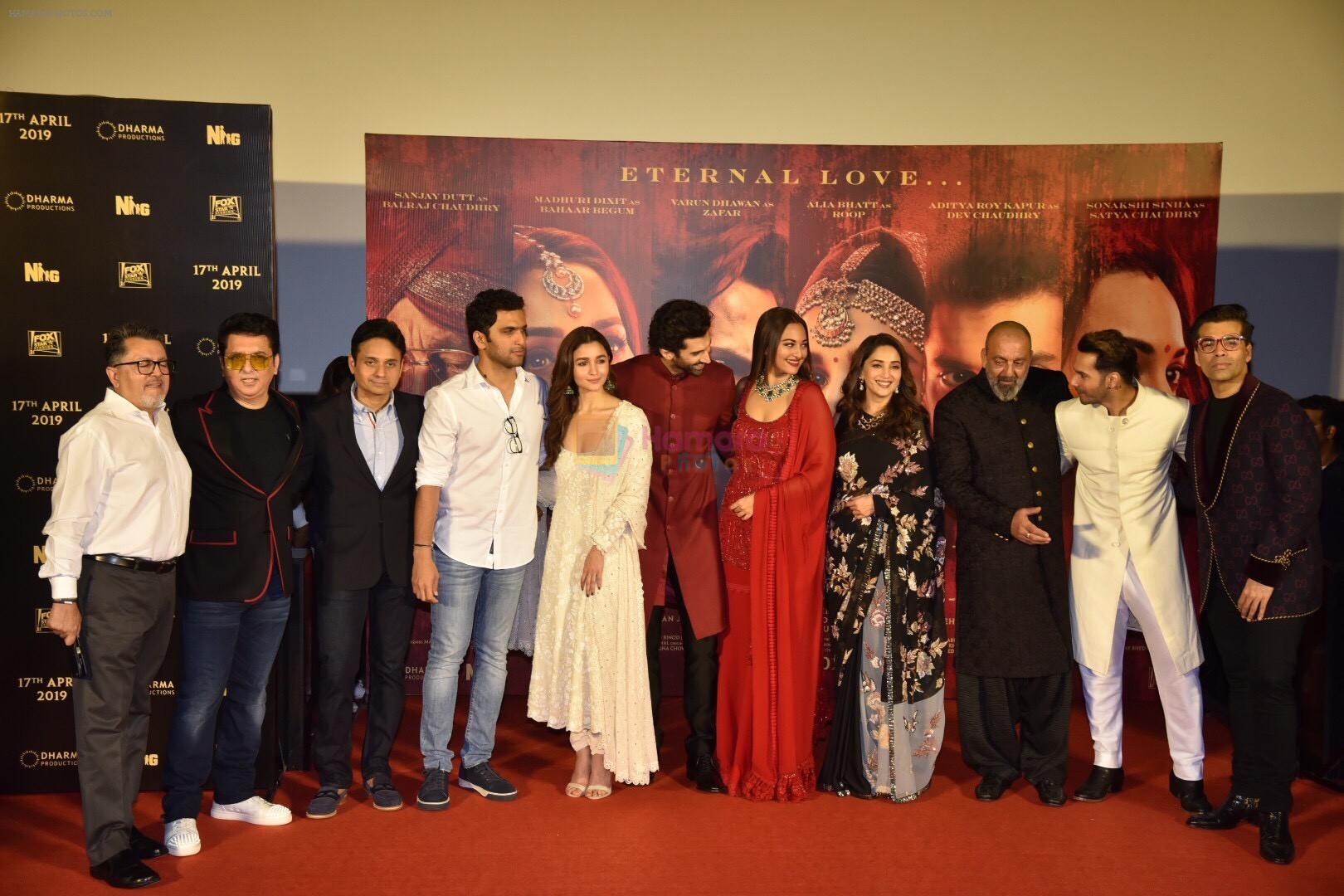 Alia Bhatt, Varun Dhawan, Sanjay Dutt, Sonakshi Sinha, Aditya Roy Kapoor, Madhuri Dixit, Karan Johar, Sajid Nadiadwala at the Teaser launch of KALANK on 11th March 2019