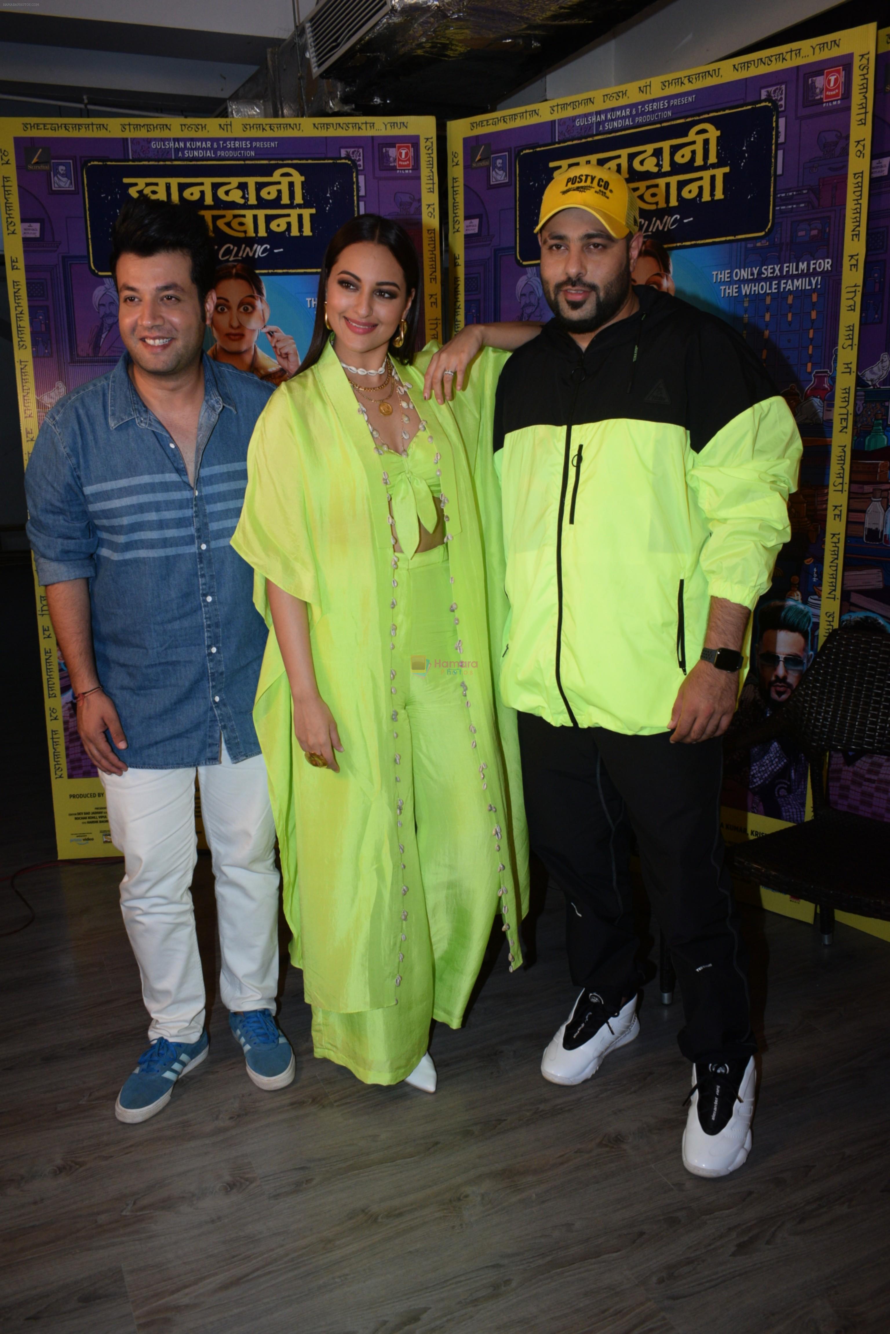 Sonakshi Sinha, Badshah, Varun Sharma for the promotions of film Khandaani Shafakhana at Tseries office in andheri on 21st June 2019