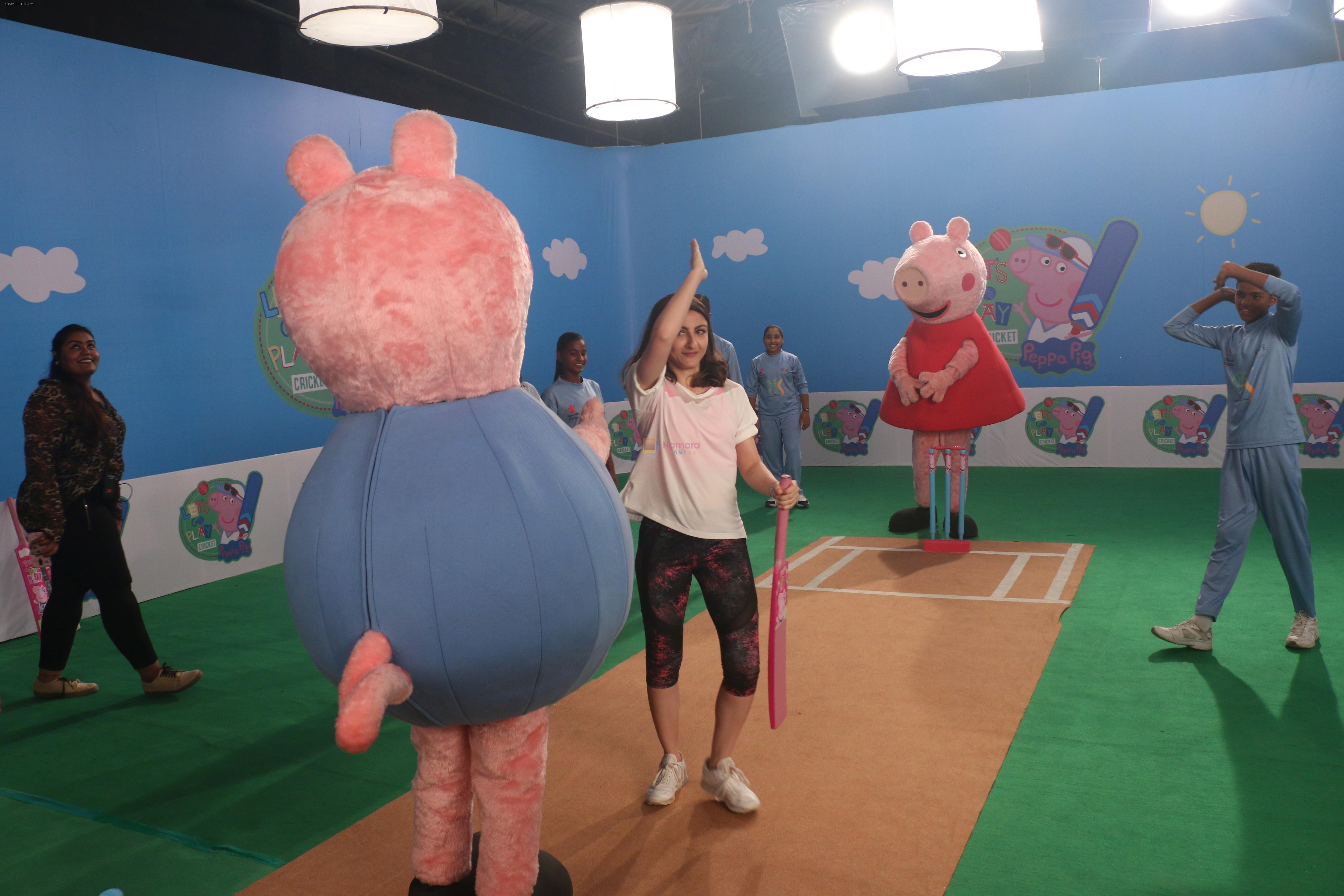 Soha Ali Khan shooting fun cricket videos with kids� favourite, Peppa Pig and George on 22nd June 2019