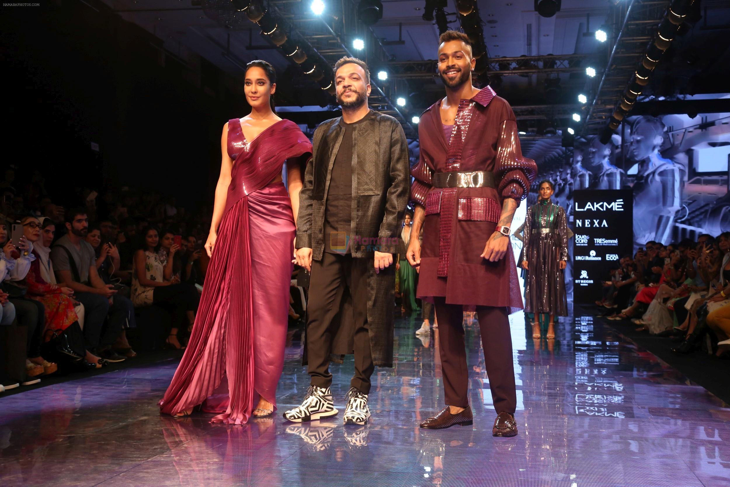 Hardik Pandya and Lisa Haydon walk the ramp at Lakme Fashion week 2019 for designer Amit Aggarwal on 21st Aug 2019