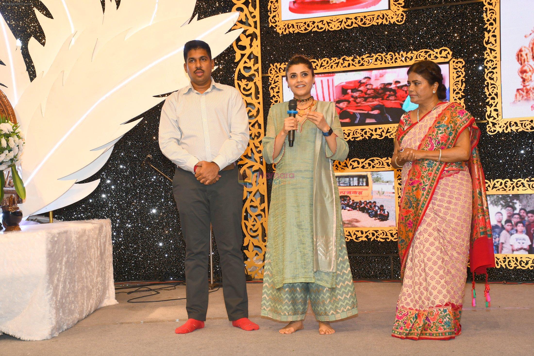 Puneet Balan with Janhavi Dhariwal Balan, Shobha Rasiklal Dhariwal during Pulak Sagarji Gurudev's Paropkaar Divas Celebrations on 14th May 2023