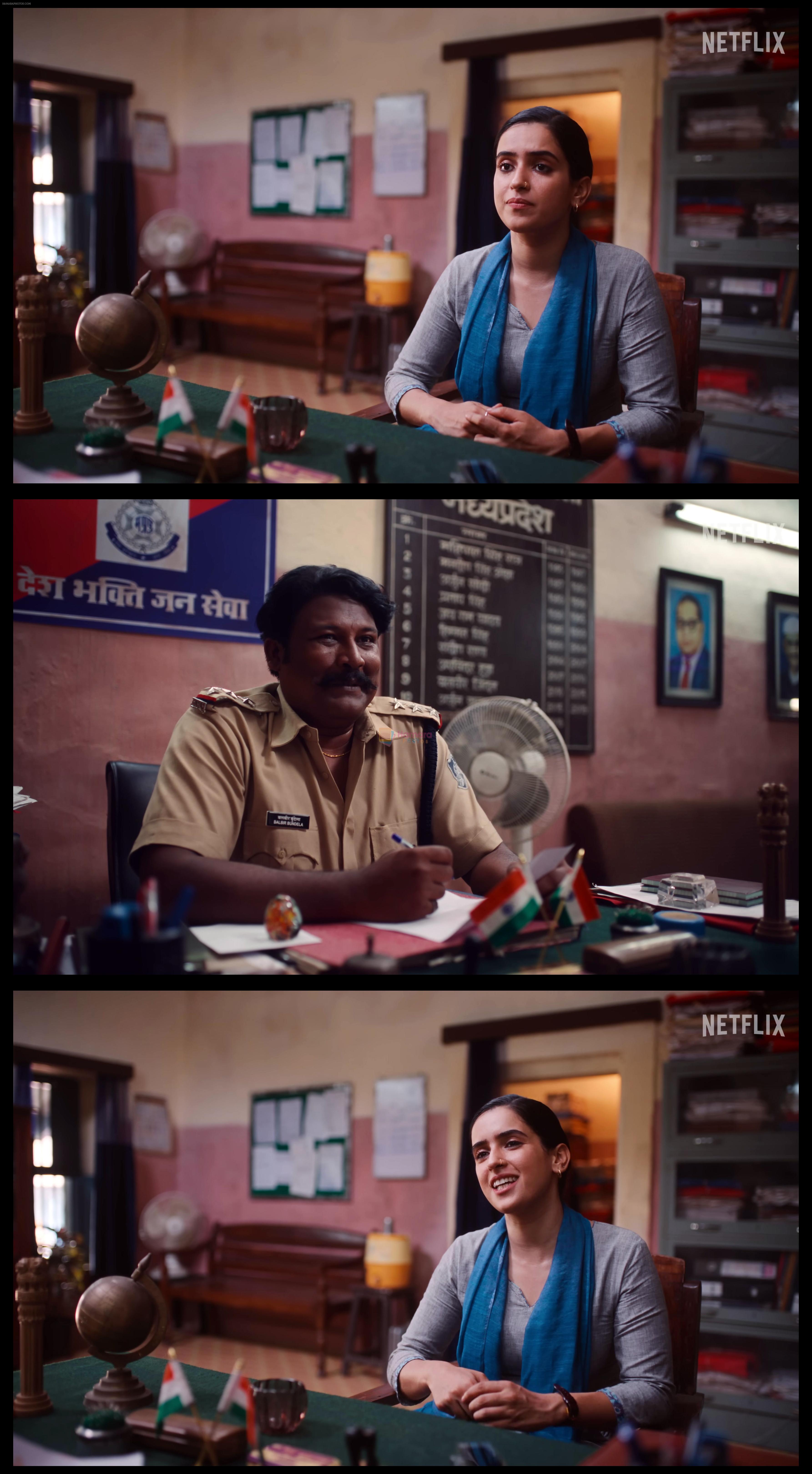 Sanya Malhotra as Mahima Basor in Kathal A Jackfruit Mystery Movie Still