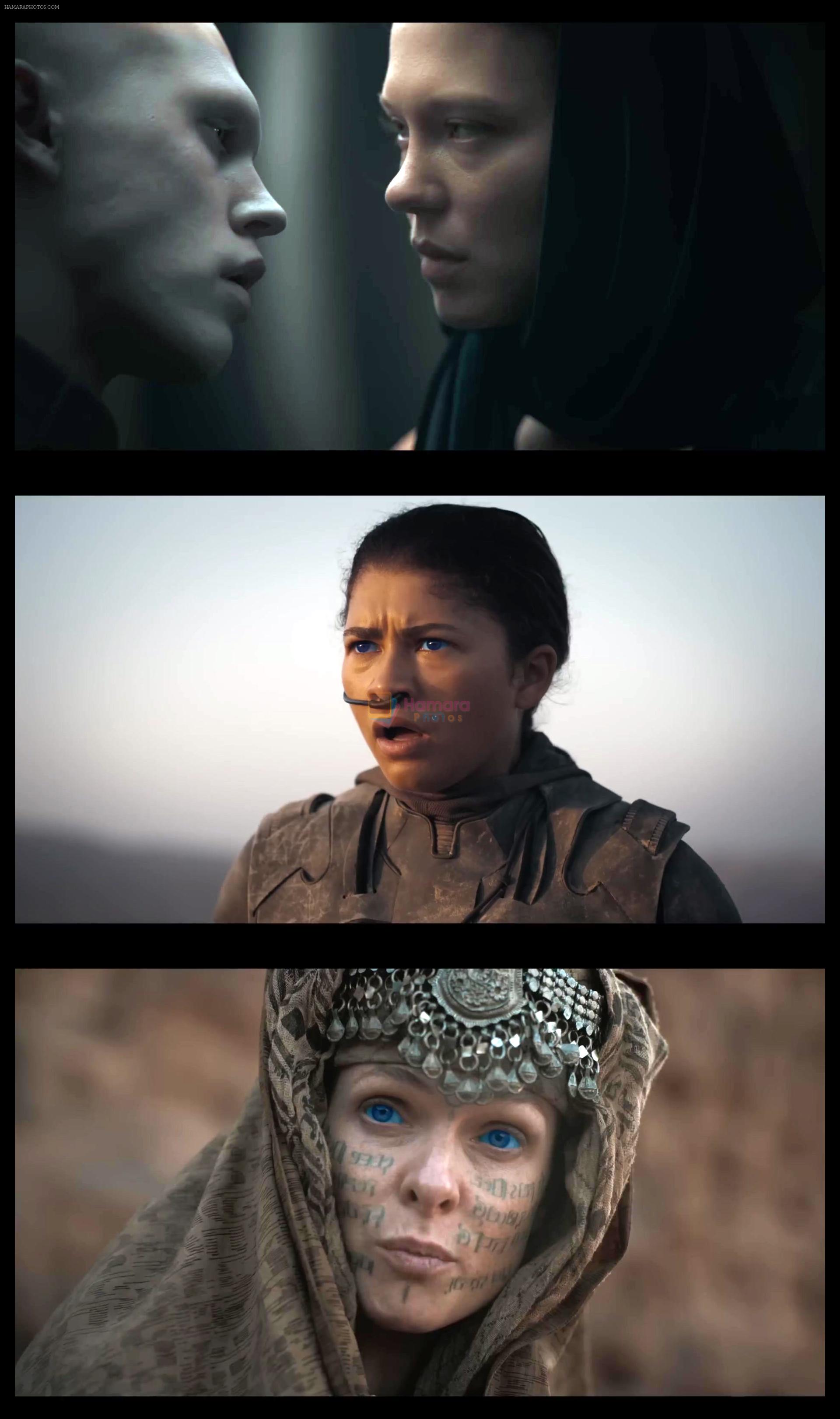Lea Seydoux as Lady Margot, Austin Butler as Feyd-Rautha Harkonnen, Zendaya as Chani, Rebecca Ferguson as Lady Jessica Atreides in Dune Part Two Movie Stills