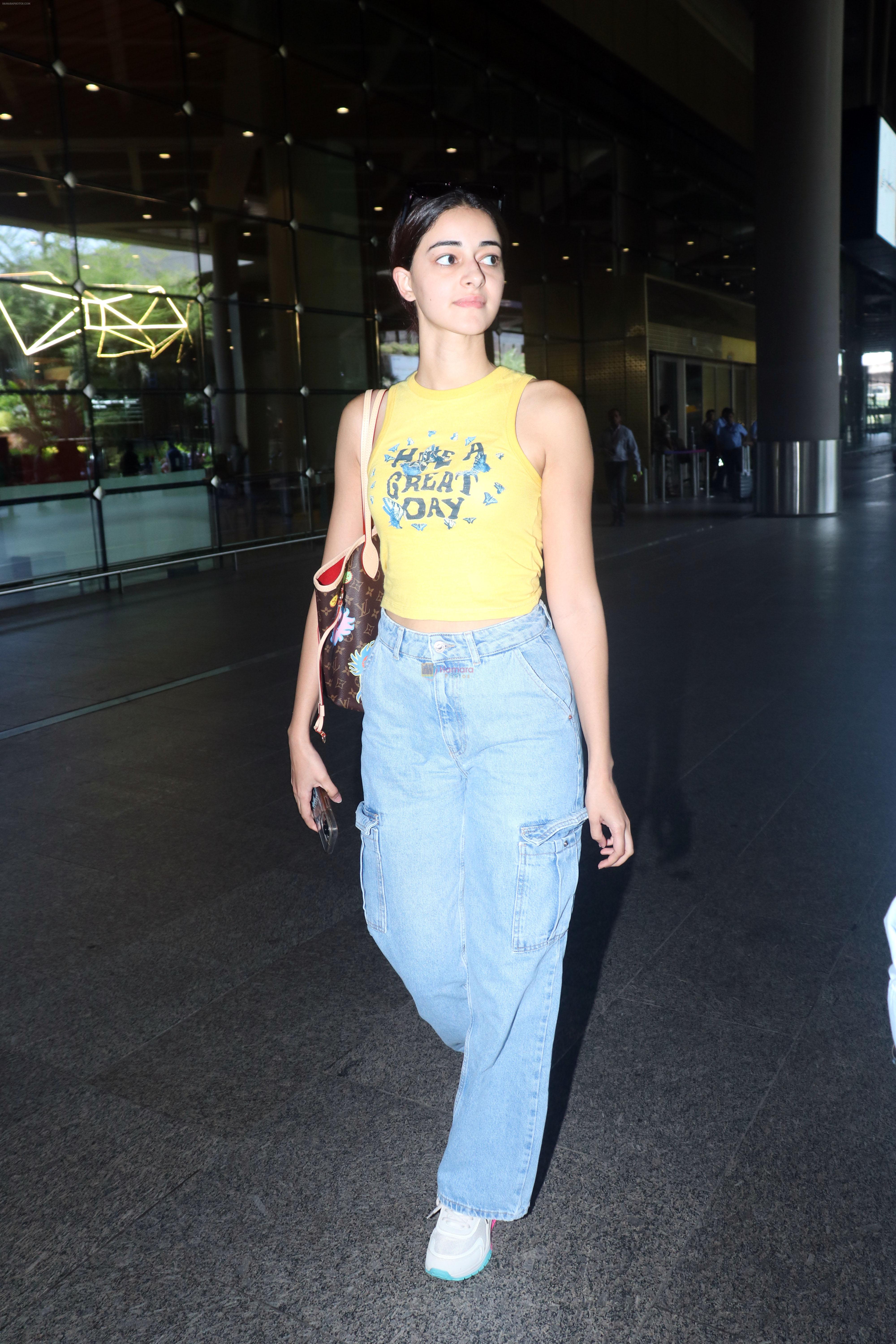 Ananya Panday in a Yellow tank top and blue jeans on 23rd May 2023