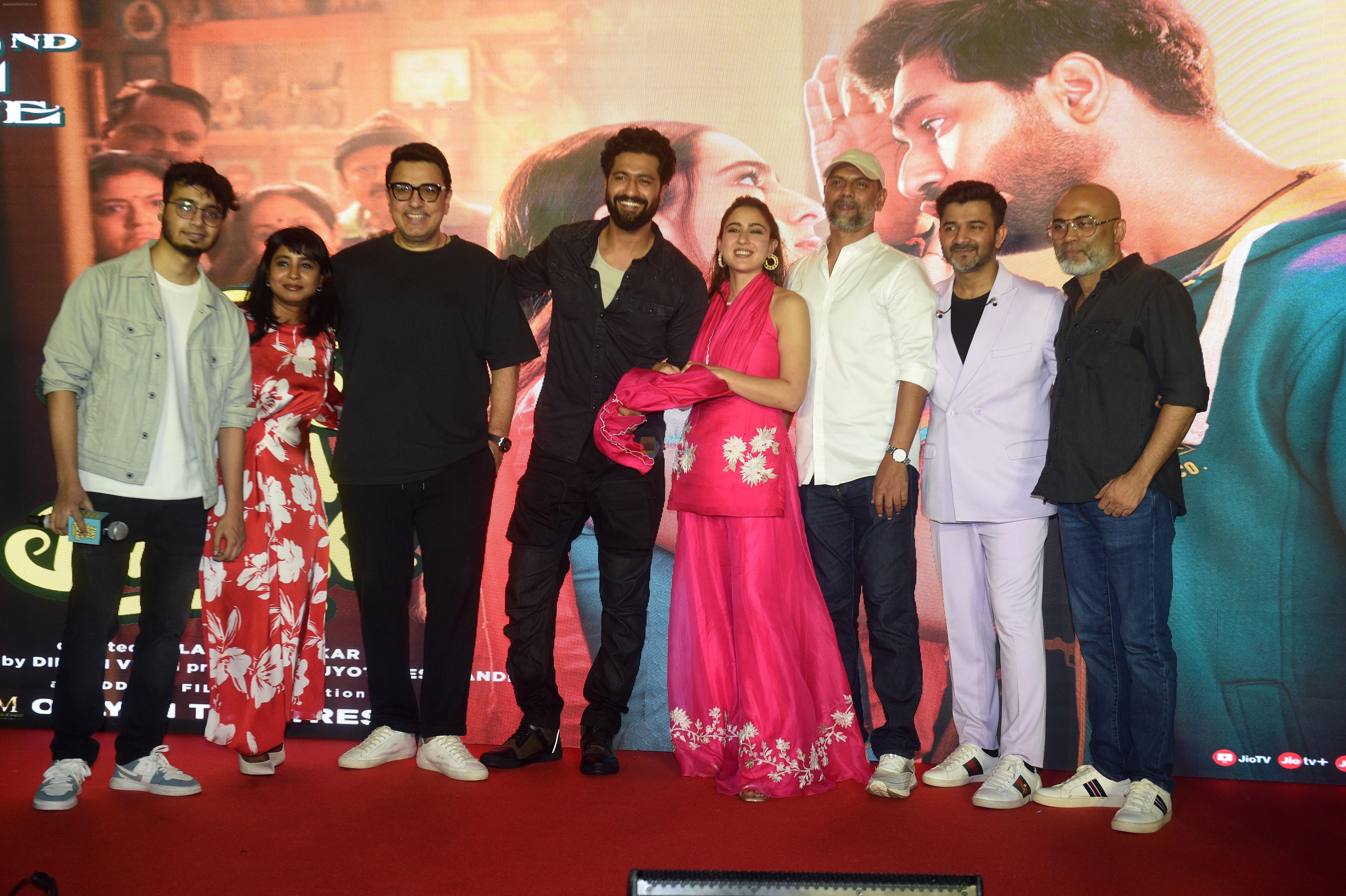 Dinesh Vijan,Sachin, Jigar. Laxman Utekar, Vicky Kaushal and Sara Ali Khan launch song Tere Vaaste from movie Zara Hatke Zara Bachke on 24 May 2023 (26)