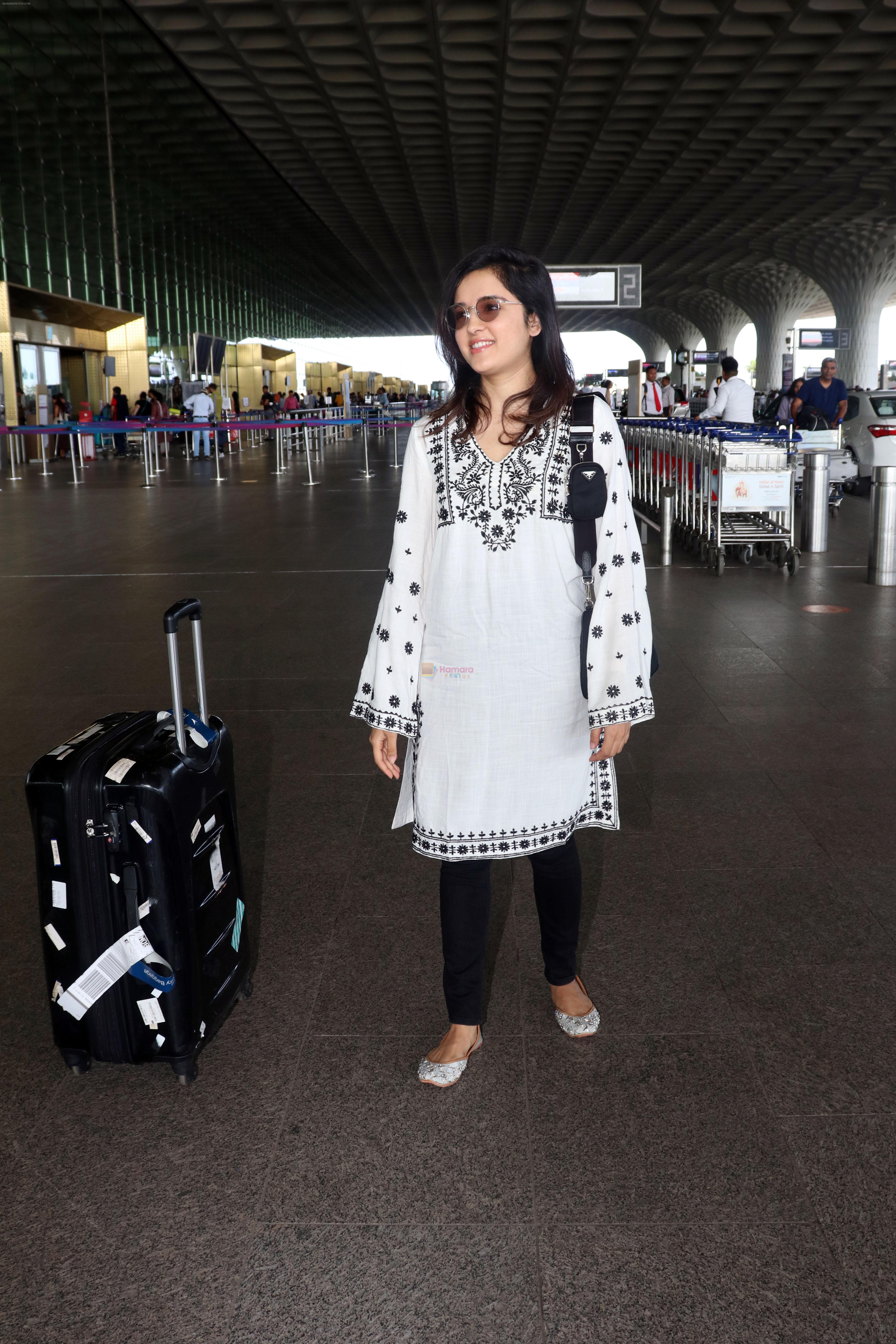 Shirley Setia wearing sunglasses dressed up in Aarke Ritu Kumar White Rayon Slub Embroidered Kurta and Dhoti Pant