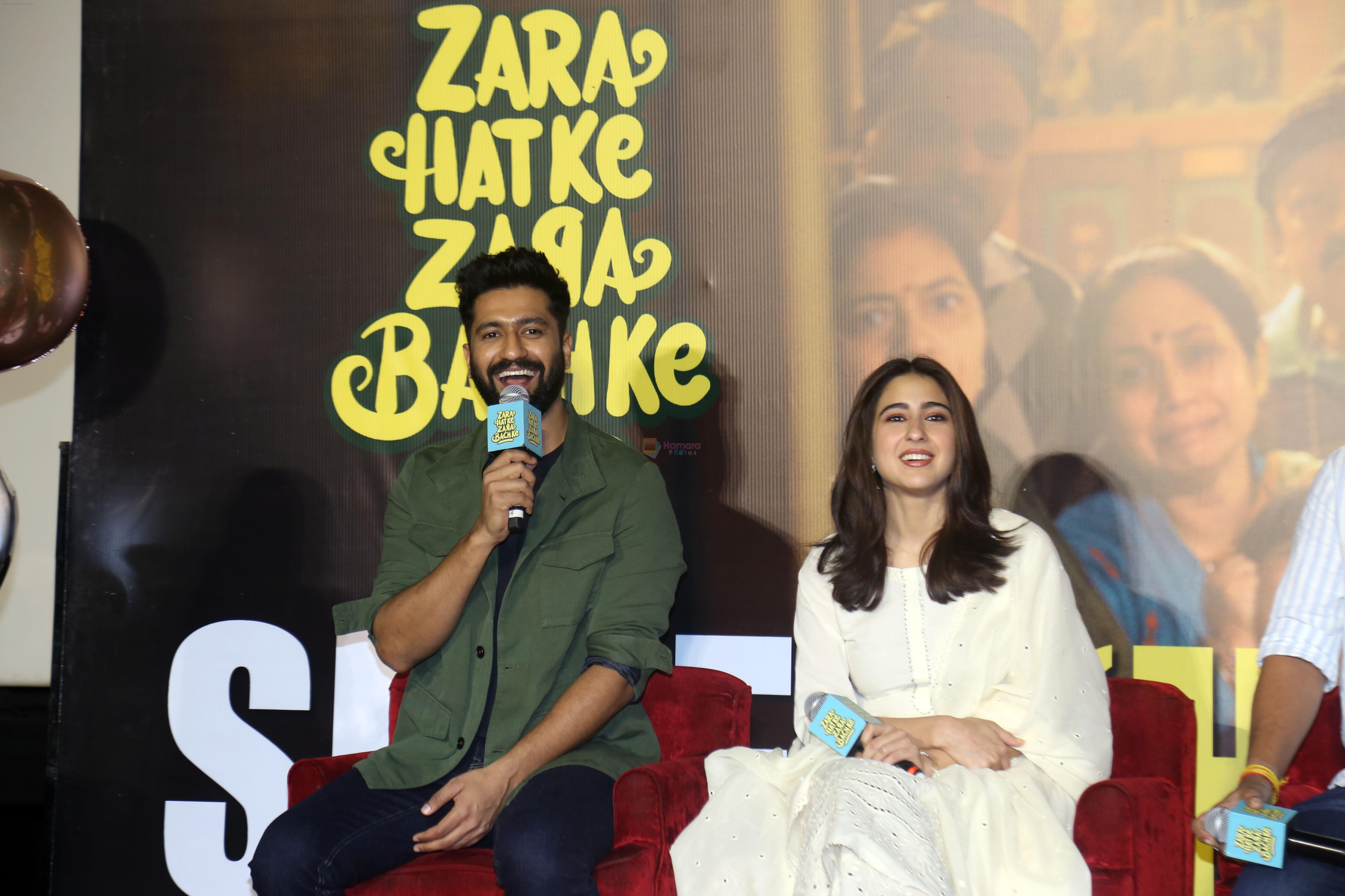 Sara Ali Khan and Vicky Kaushal at Zara Hatke Zara Bachke movie Press Conference