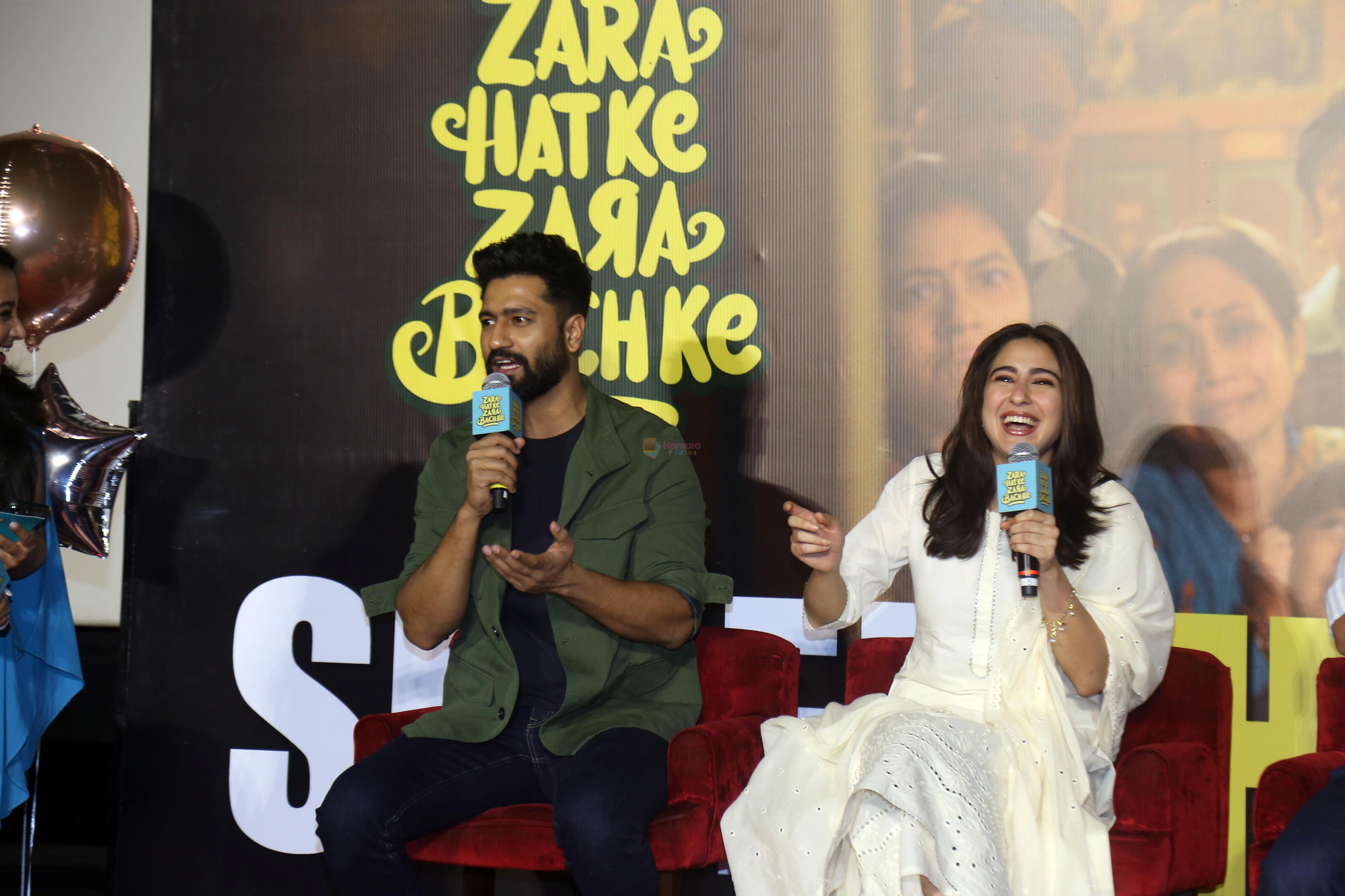 Sara Ali Khan and Vicky Kaushal at Zara Hatke Zara Bachke movie Press Conference