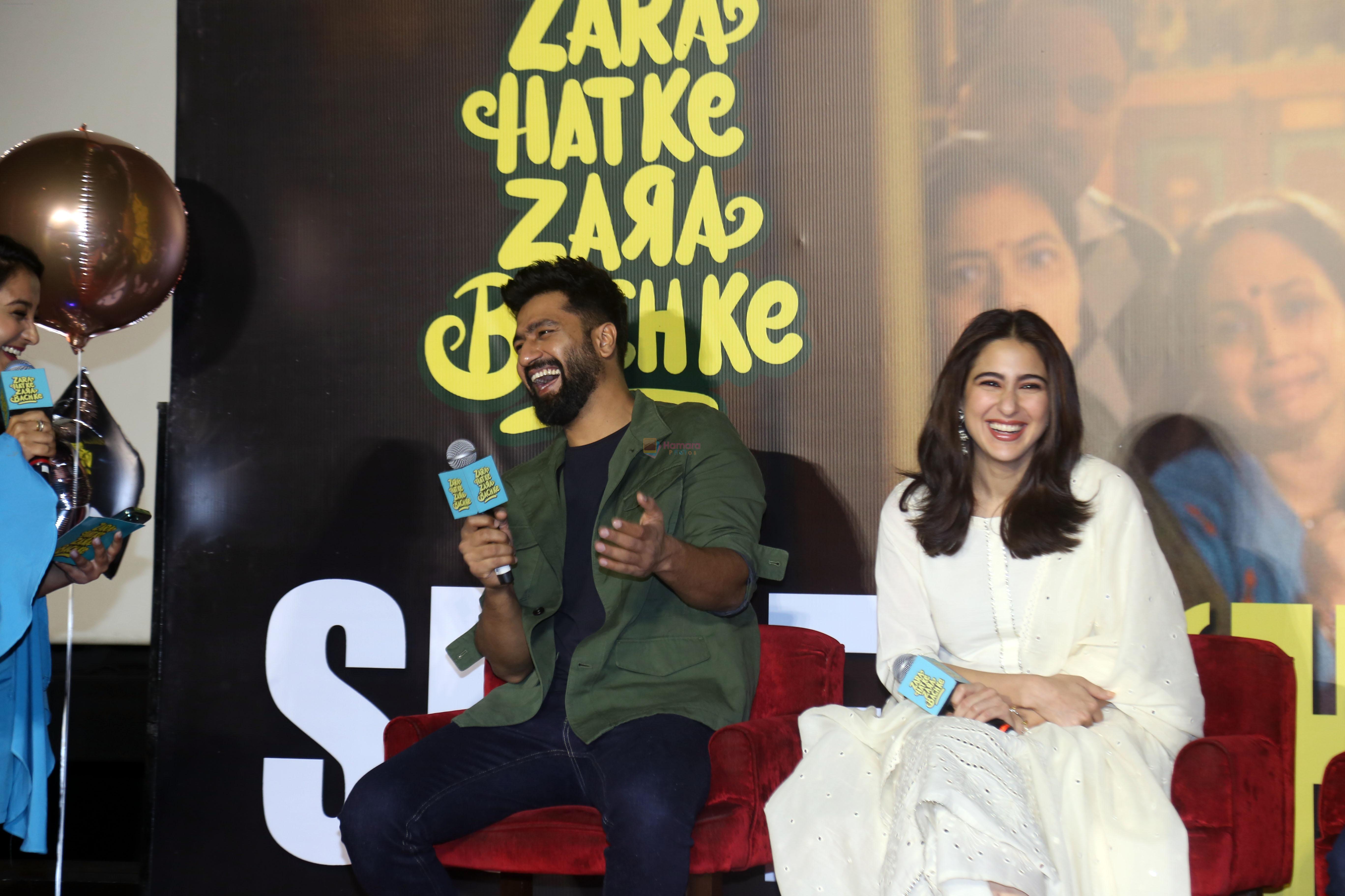 Sara Ali Khan and Vicky Kaushal at Zara Hatke Zara Bachke movie Press Conference