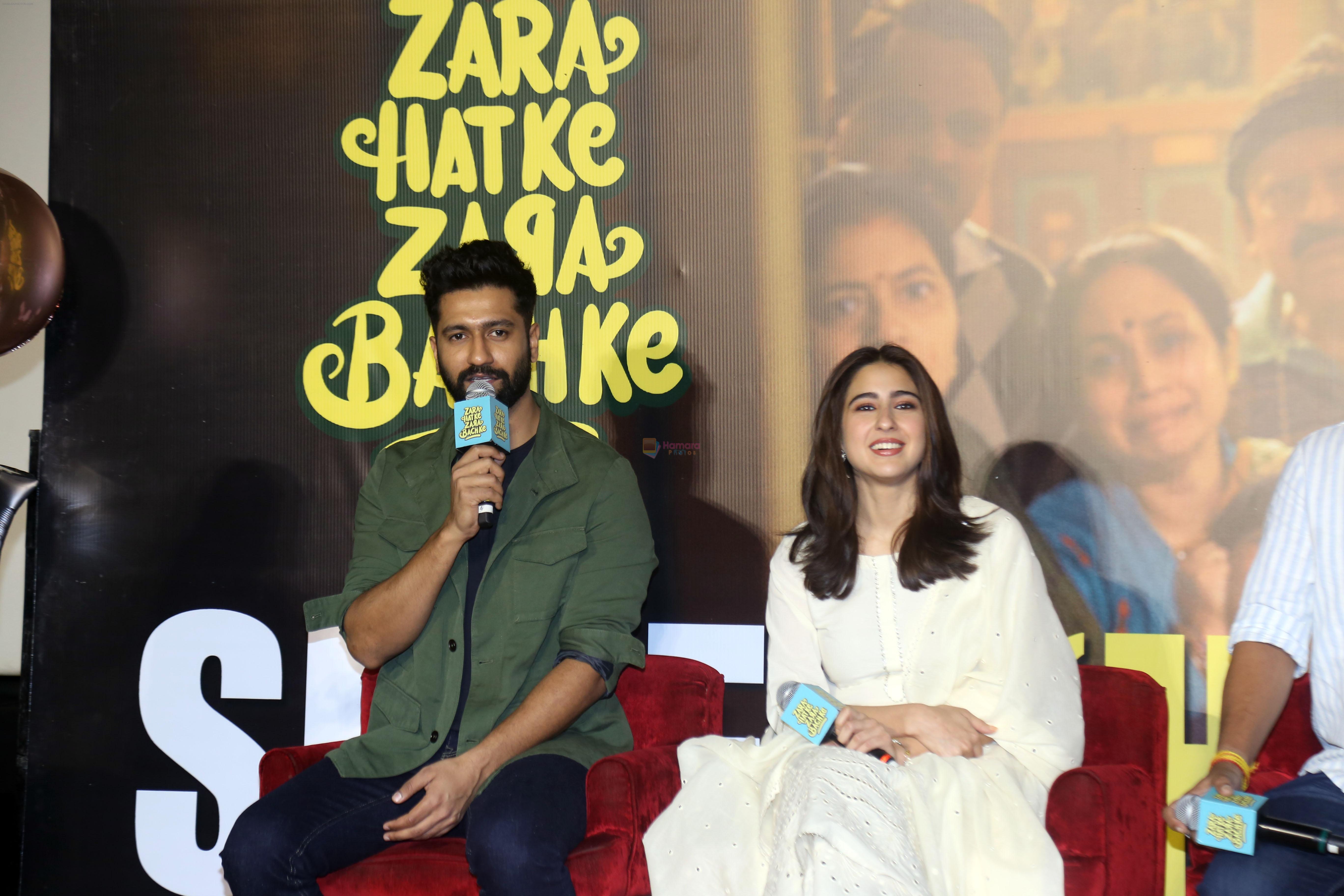 Sara Ali Khan and Vicky Kaushal at Zara Hatke Zara Bachke movie Press Conference