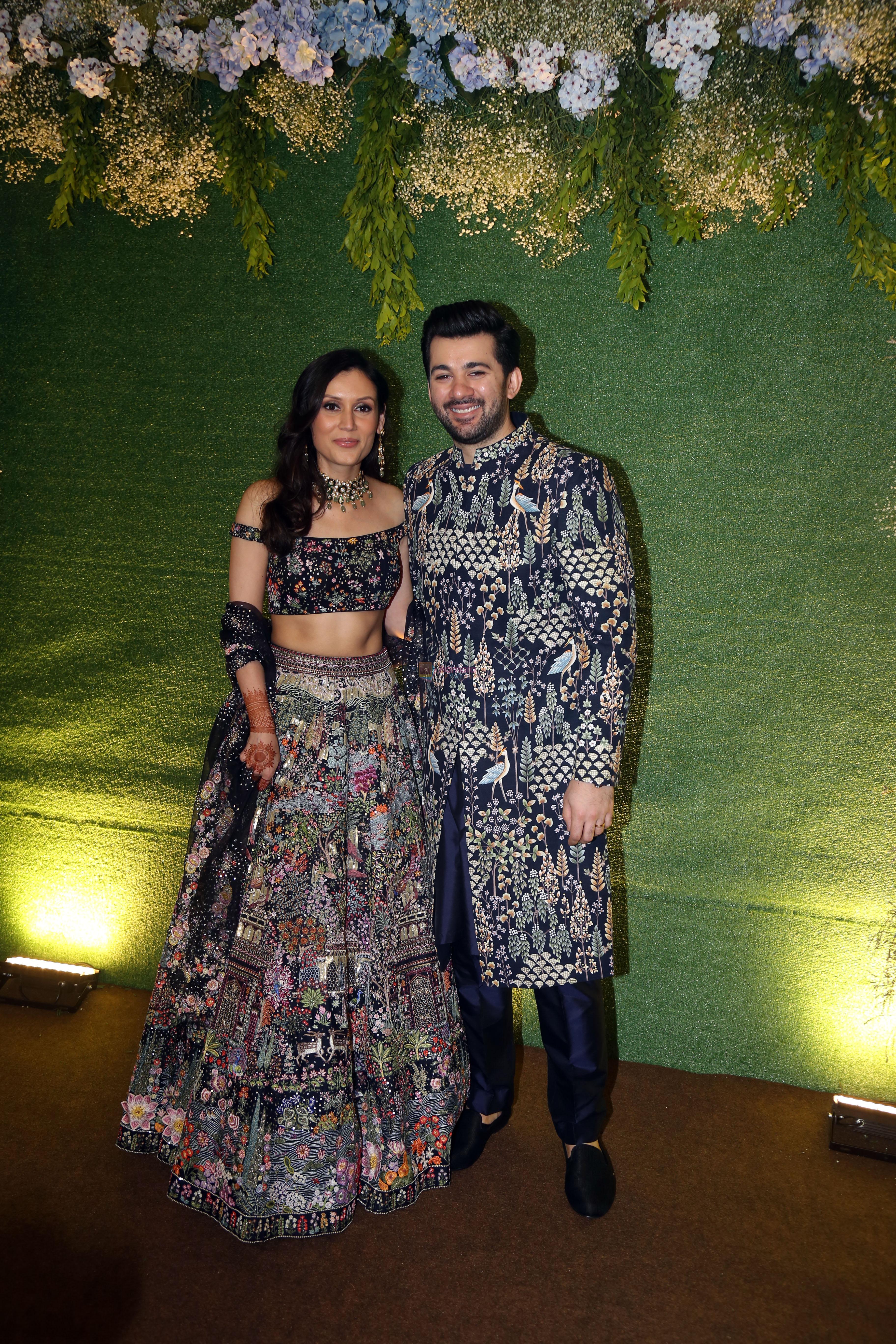 Karan Deol and Drisha Acharya pose for camera after the sangeet function on 16 Jun 2023