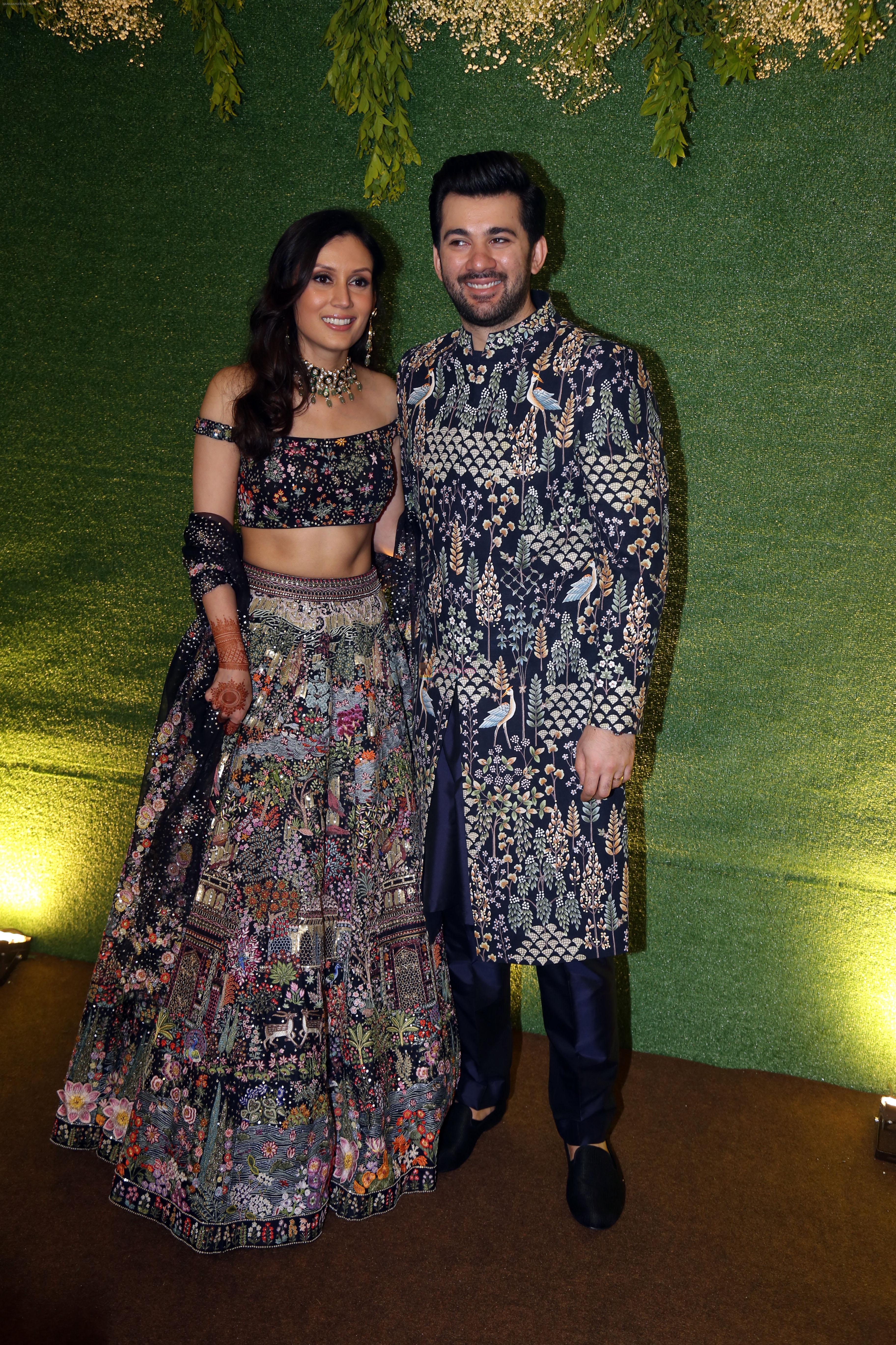 Karan Deol and Drisha Acharya pose for camera after the sangeet function on 16 Jun 2023