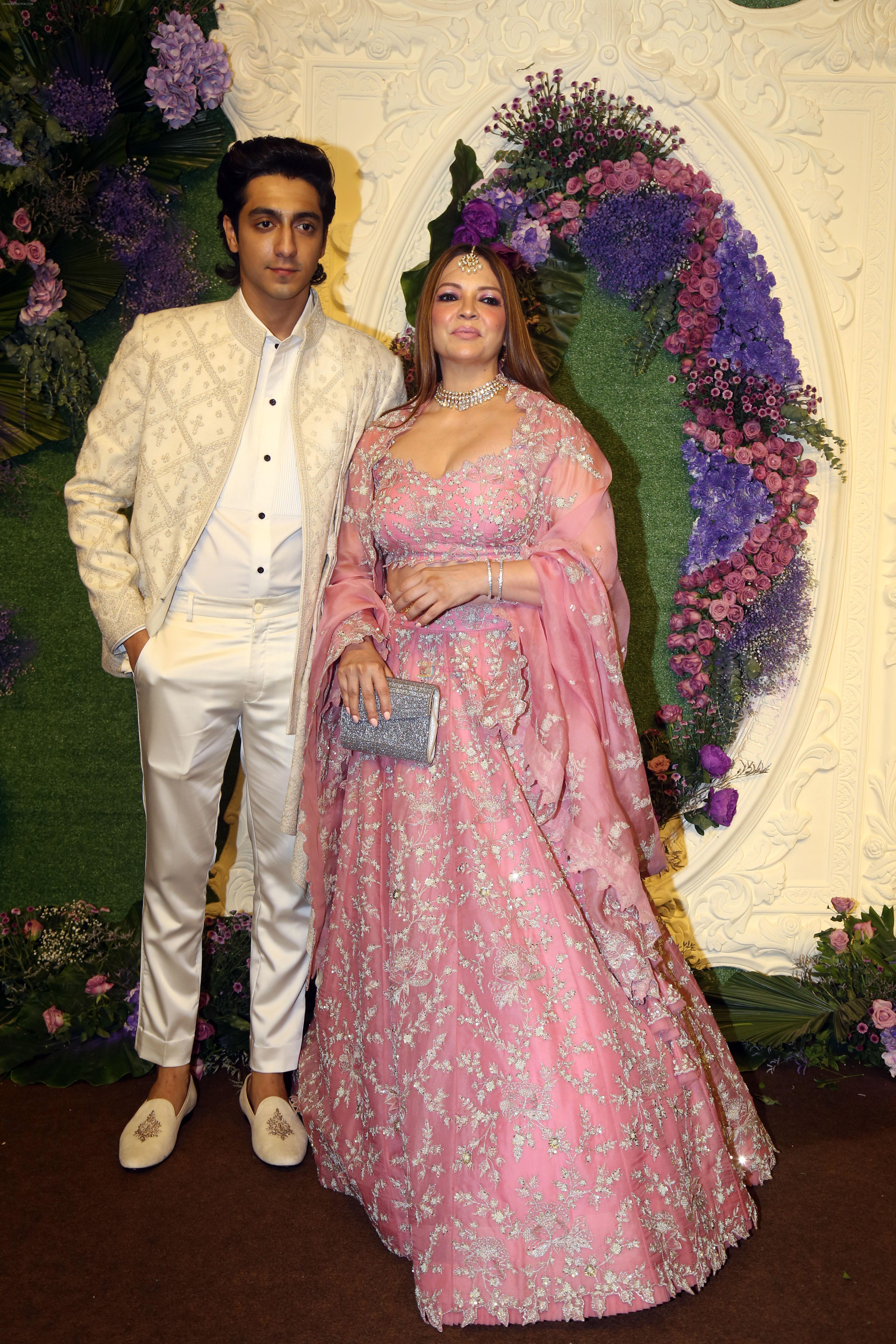 Deanne Panday with son Ahaan Panday Pose for media at the reception of Karan Deol and Drisha Acharya on 18 Jun 2023