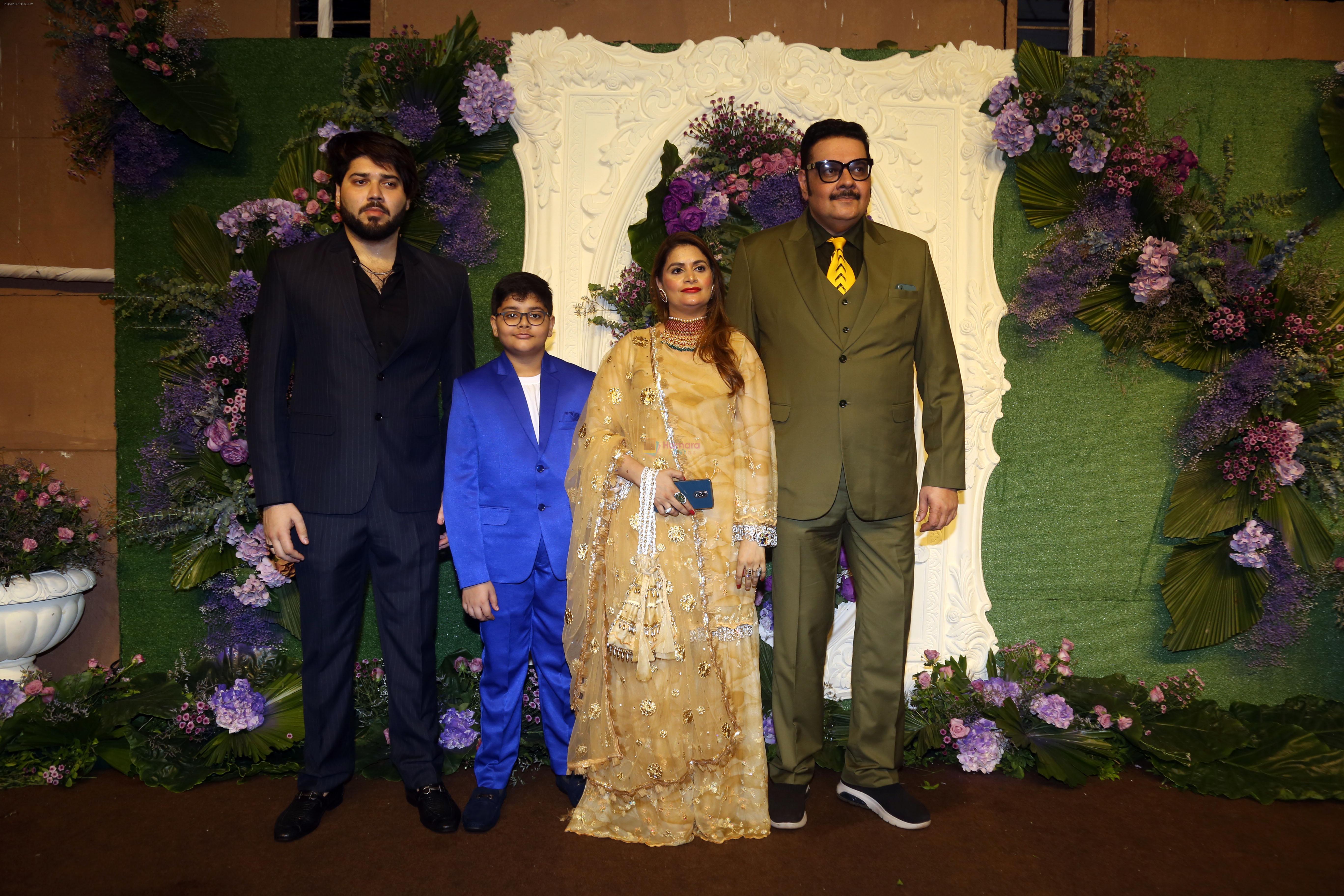 Shehzad Khan with wife Humaira and kids Faaris Pose for media at the reception of Karan Deol and Drisha Acharya on 18 Jun 2023